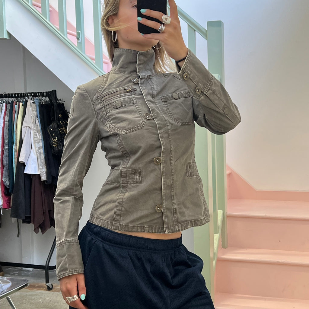 Mexx khaki fitted button up utility style jacket