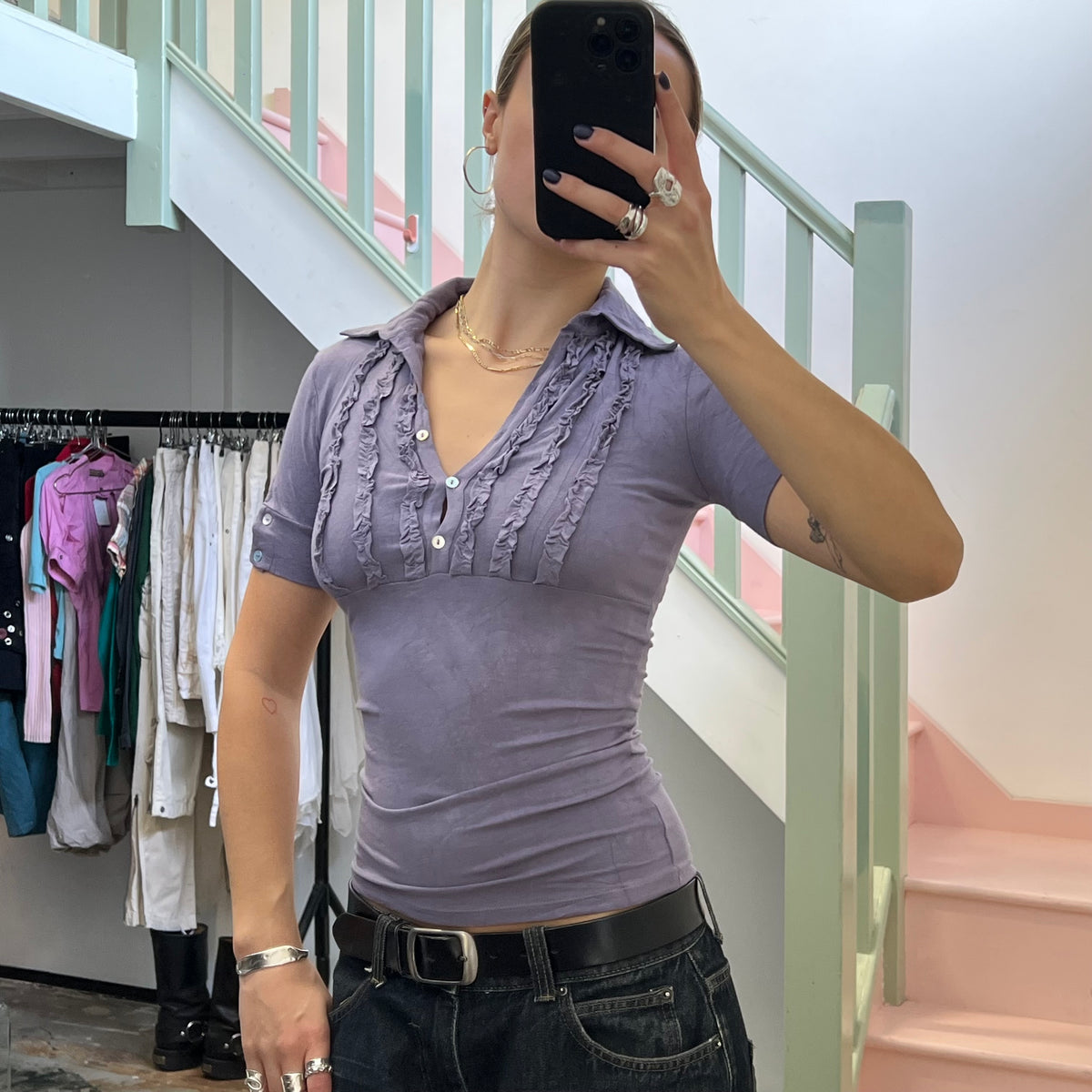 Intimissimi mauve ruffle polo top