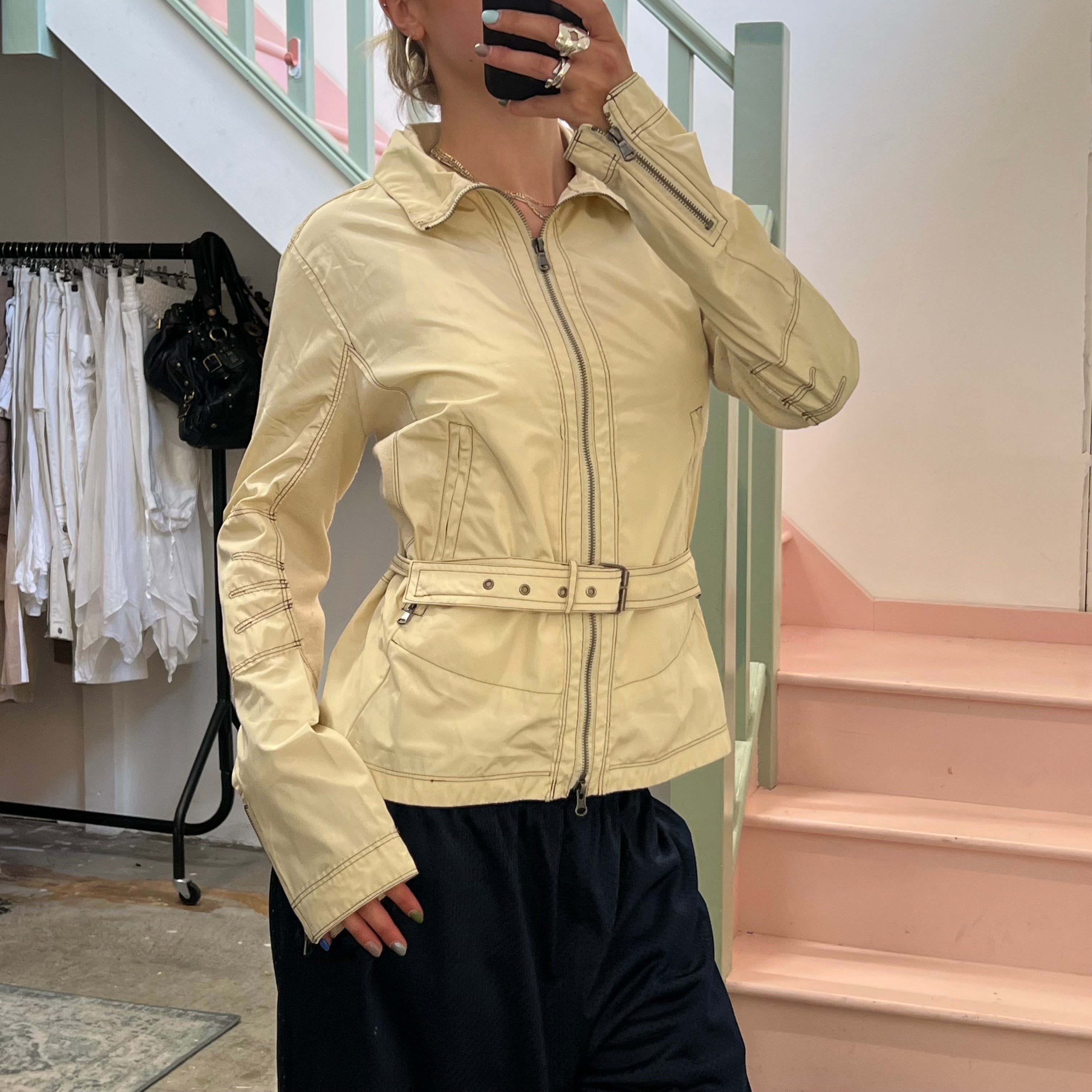 Cream lightweight biker jacket