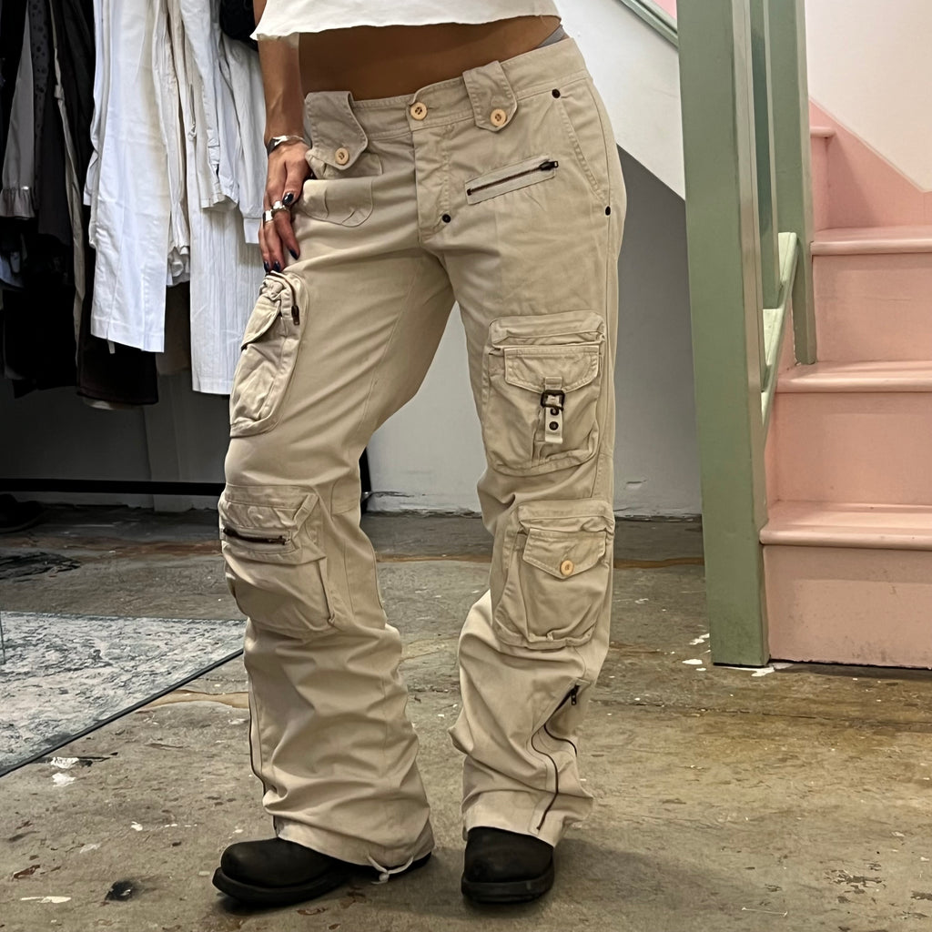 Cream wide leg cargos