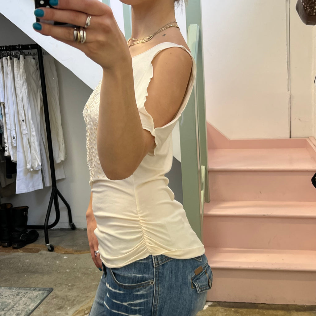 Oasis cream beaded slouchy top