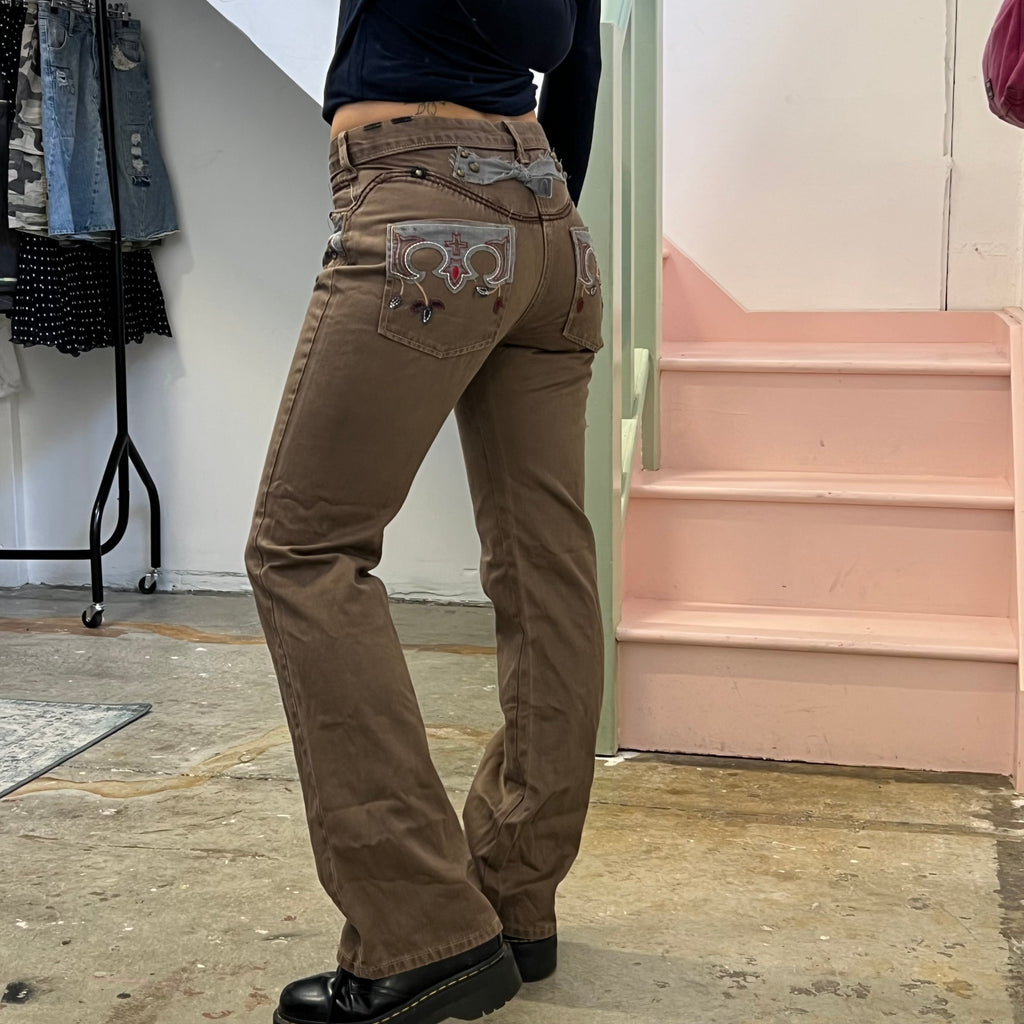 Brown embroidered tailored trousers
