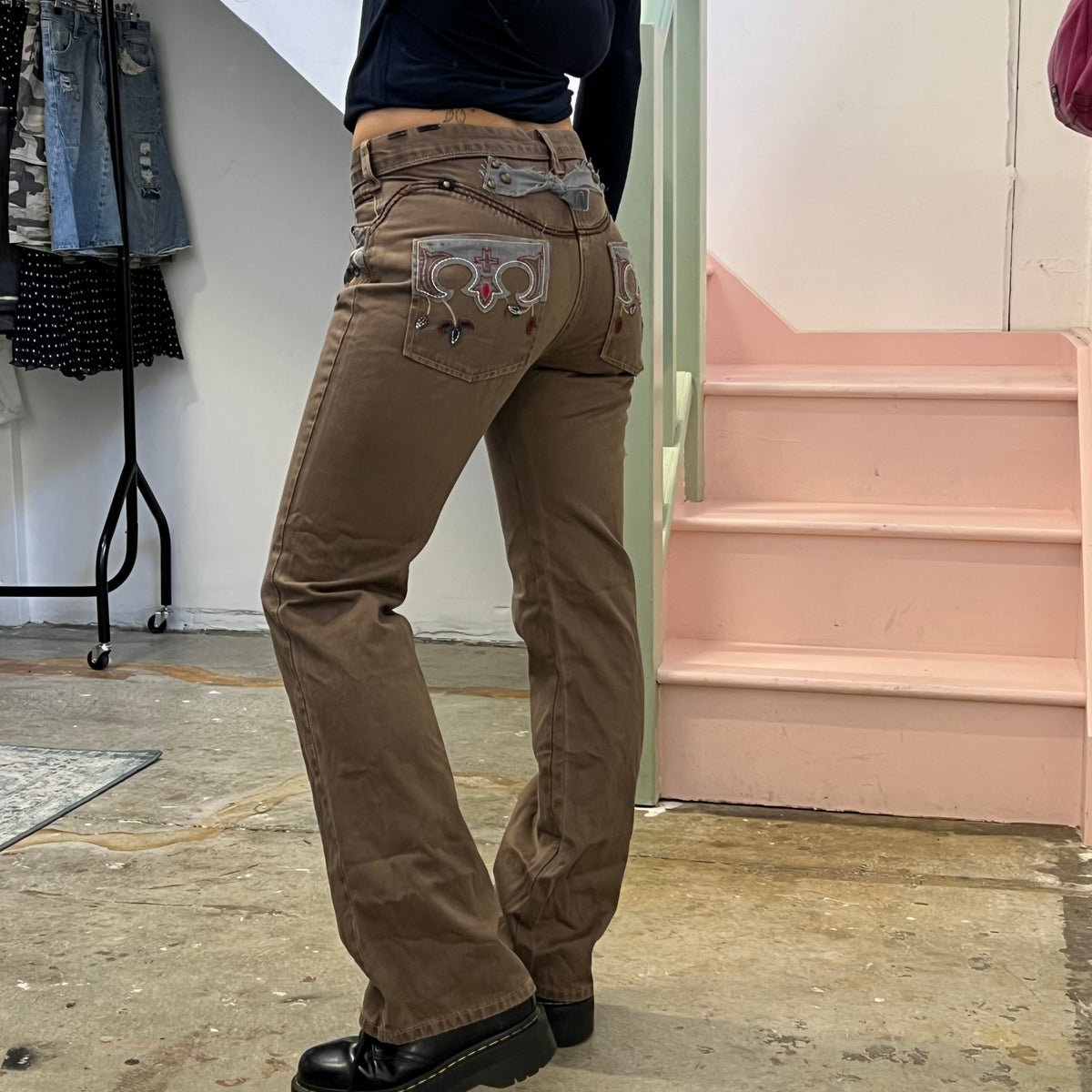 Brown embroidered tailored trousers