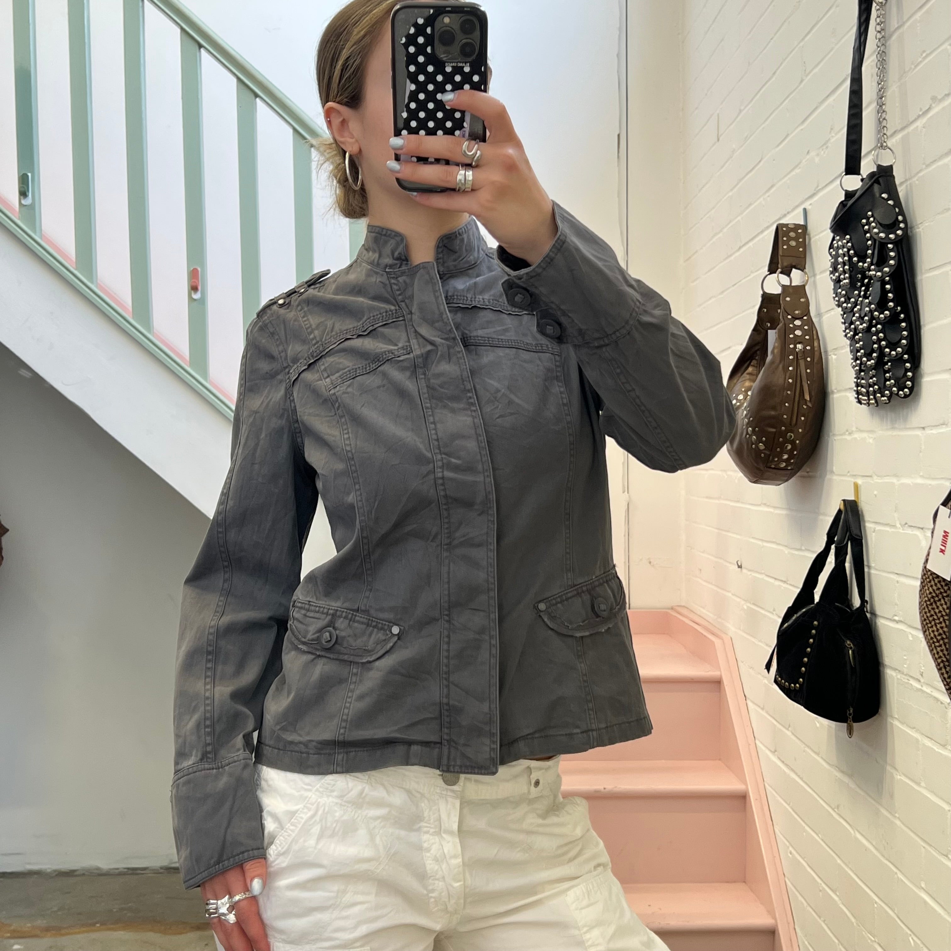 Mexx grey fitted button up utility jacket
