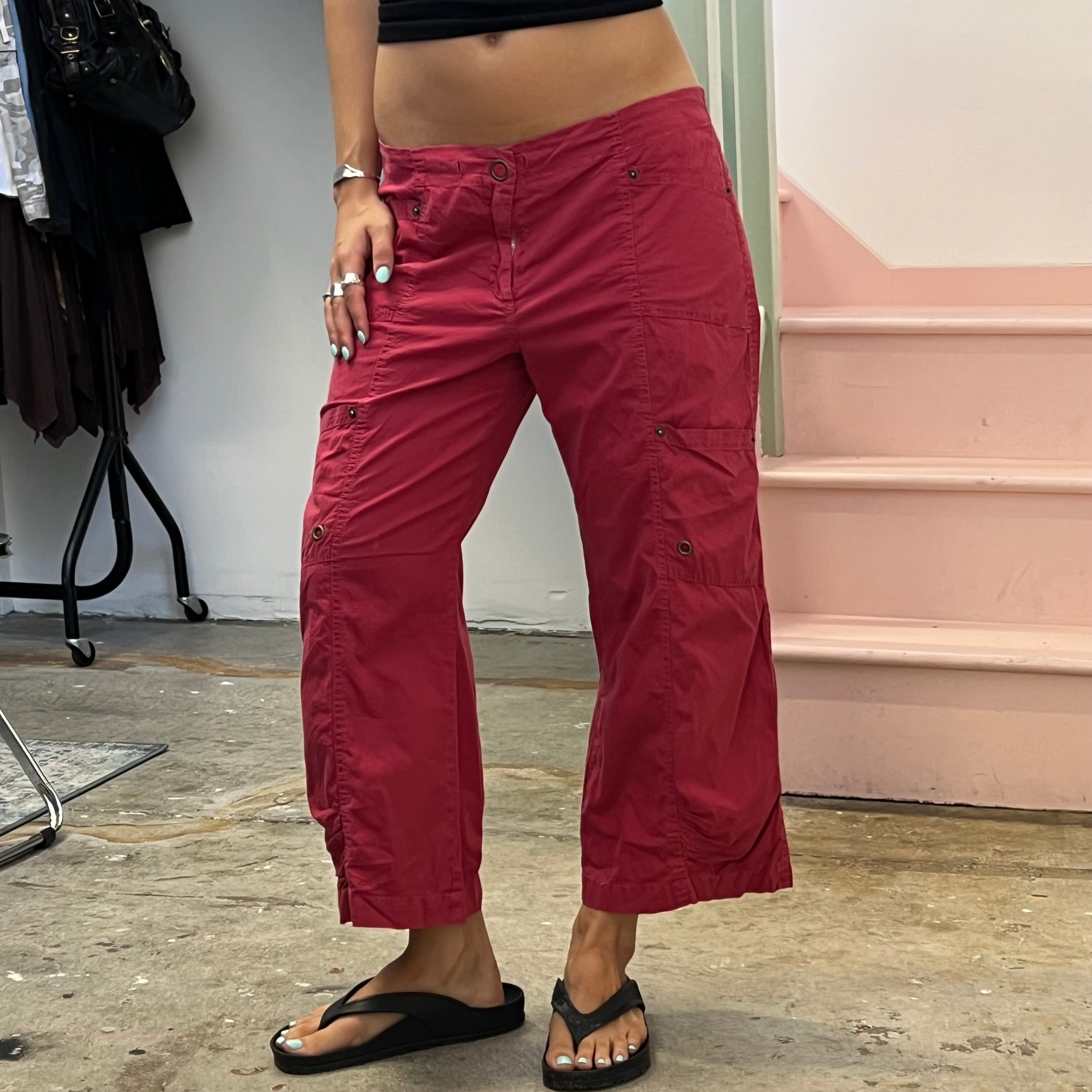 Red wide leg cargo capris