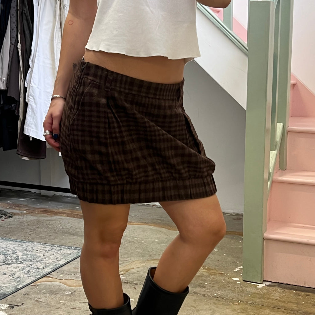 Sisley brown checkered mini bubble skirt