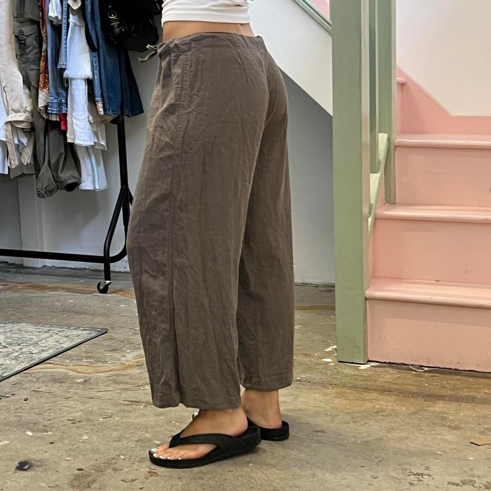 Brown wide leg linen trousers