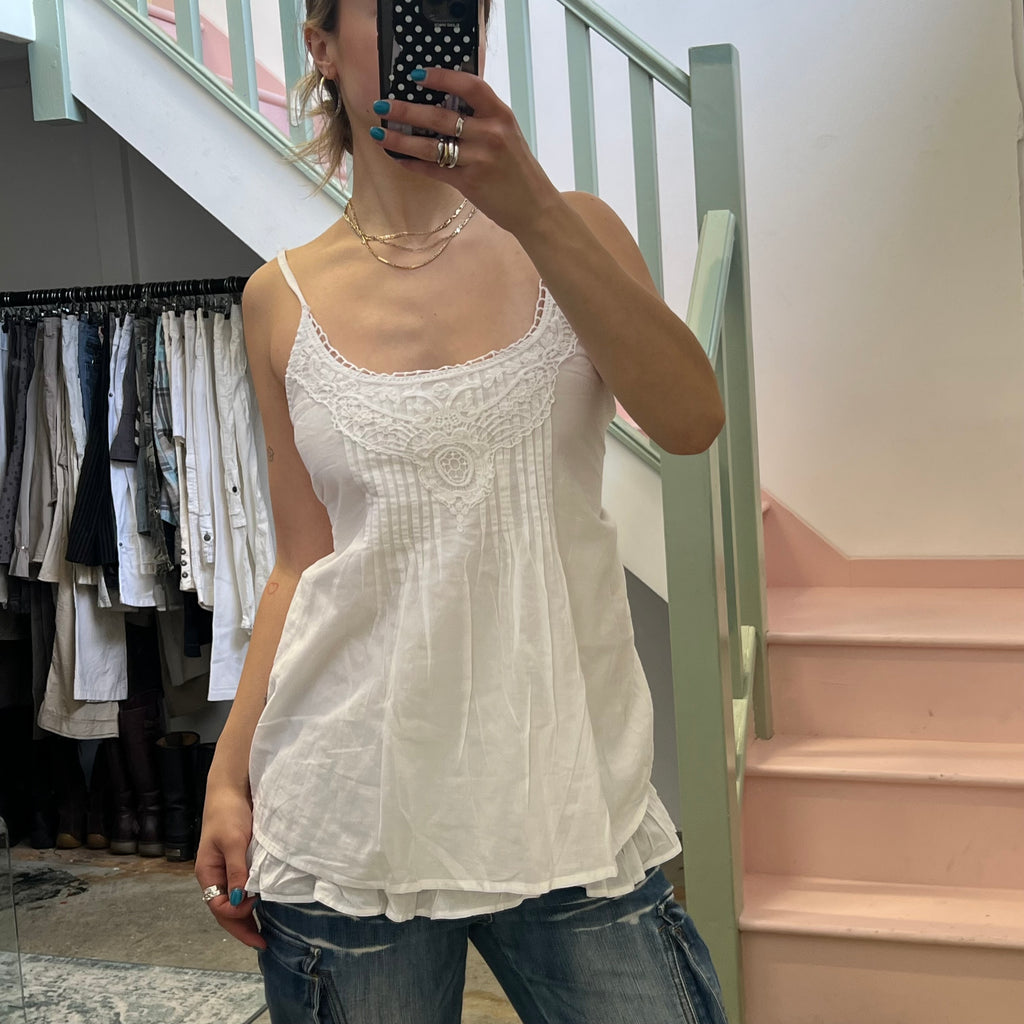 White cotton floaty tie back vest