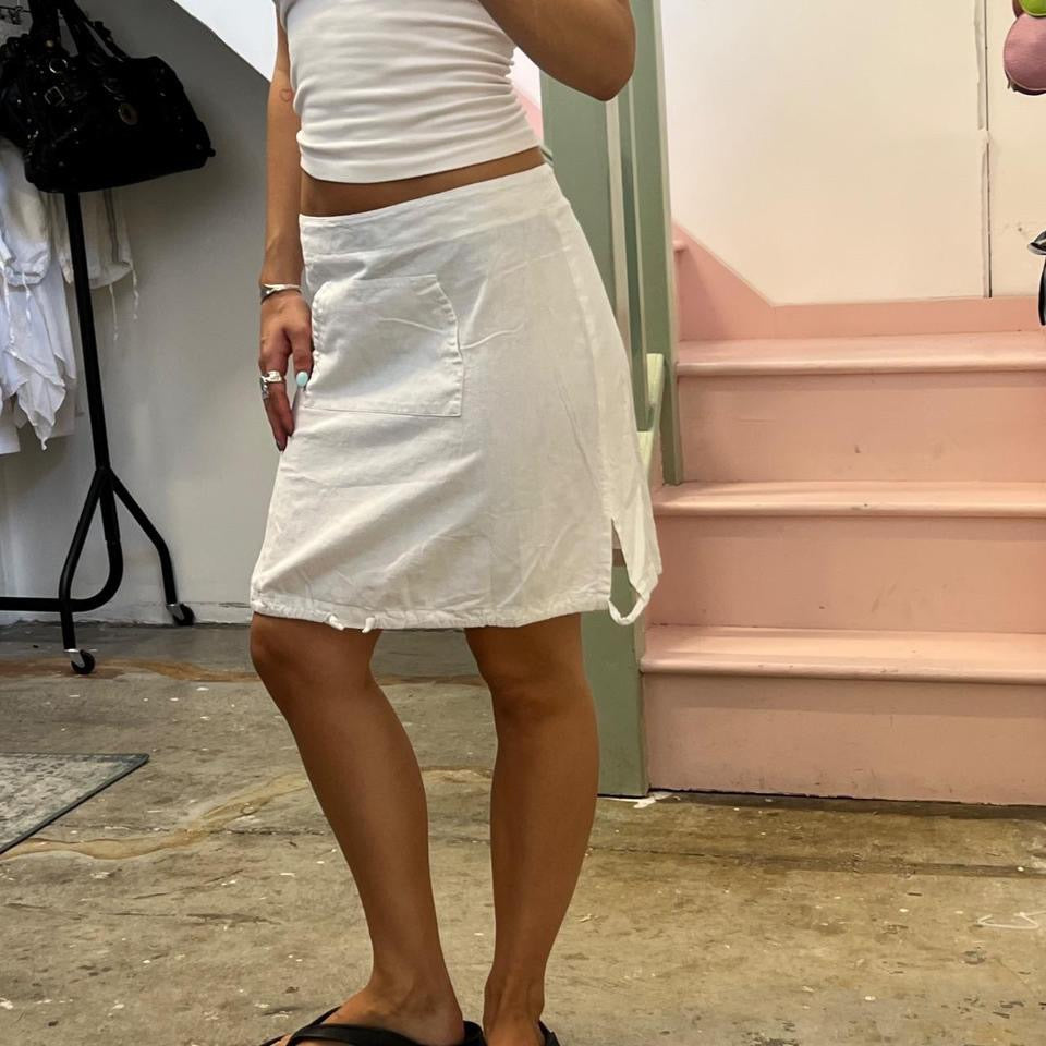 White linen midi skirt