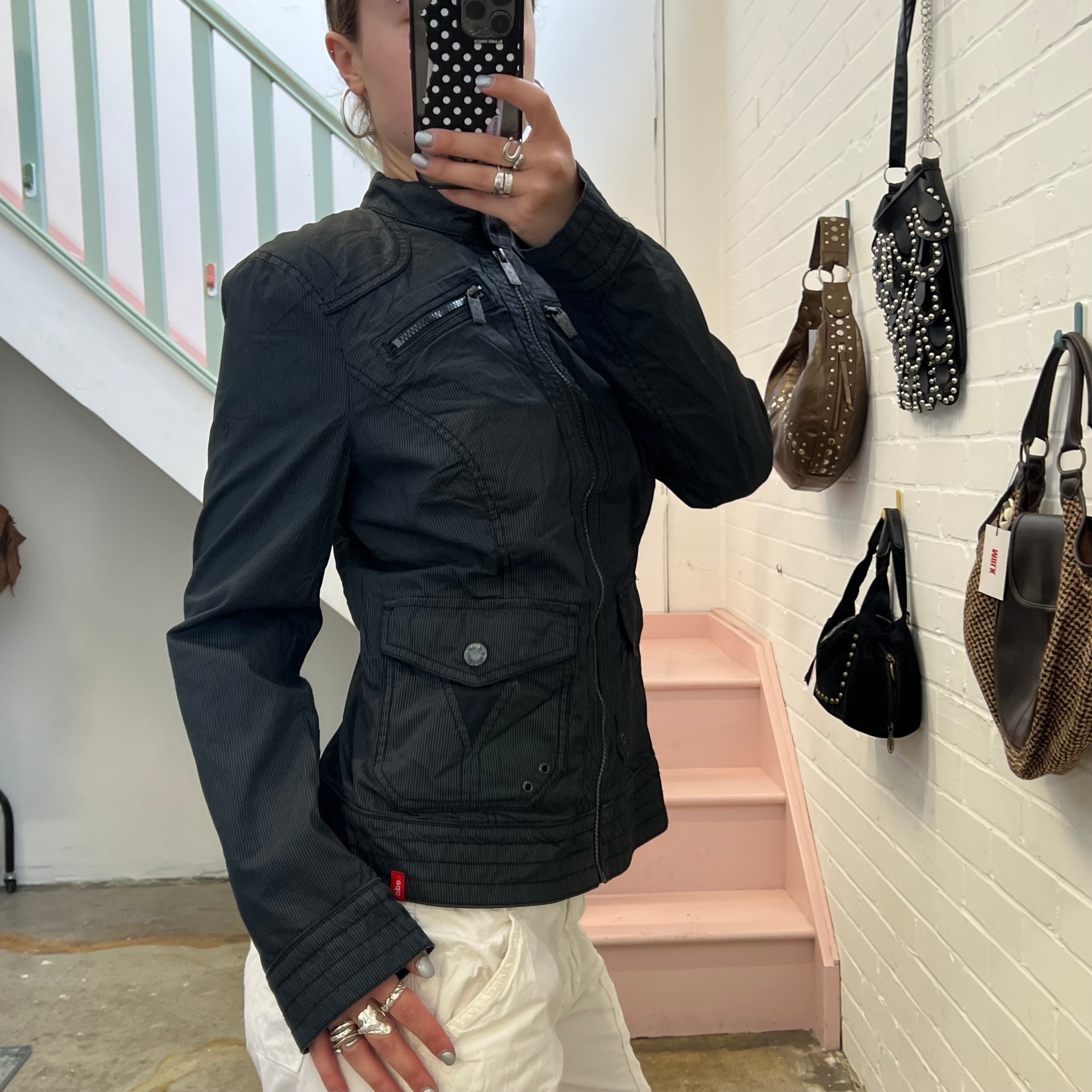 Esprit navy pinstripe fitted utility jacket