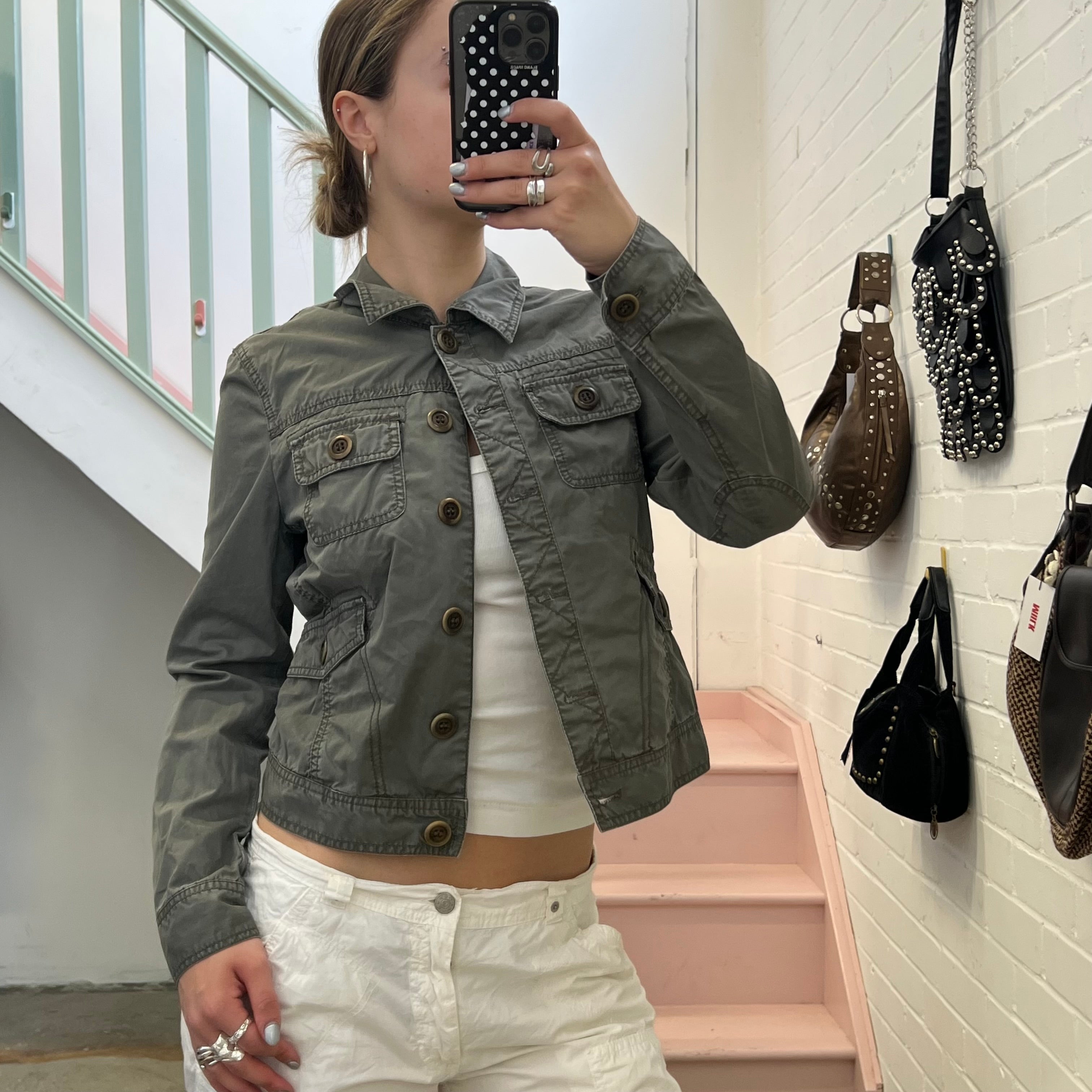 Esprit grey utility button up fitted jacket