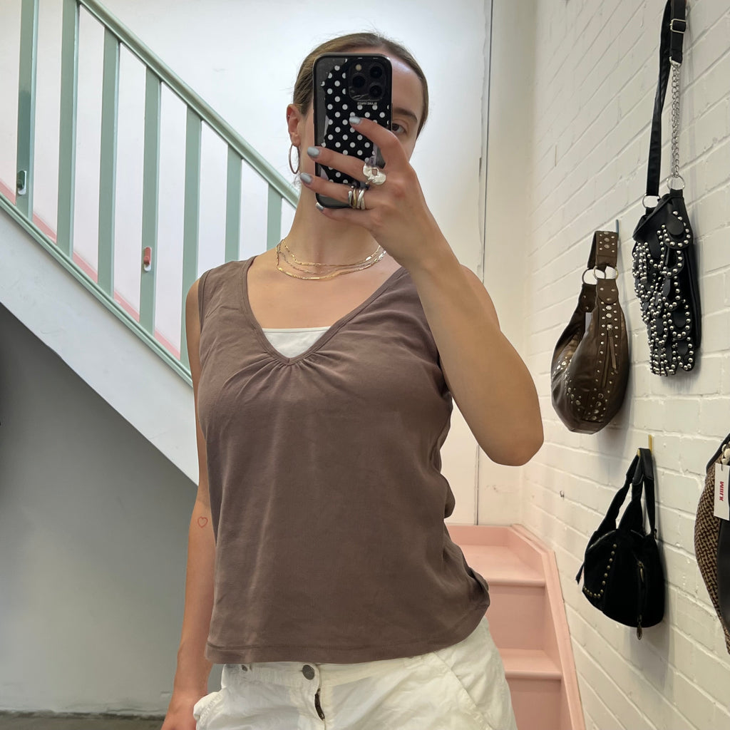 Brown layered vest top