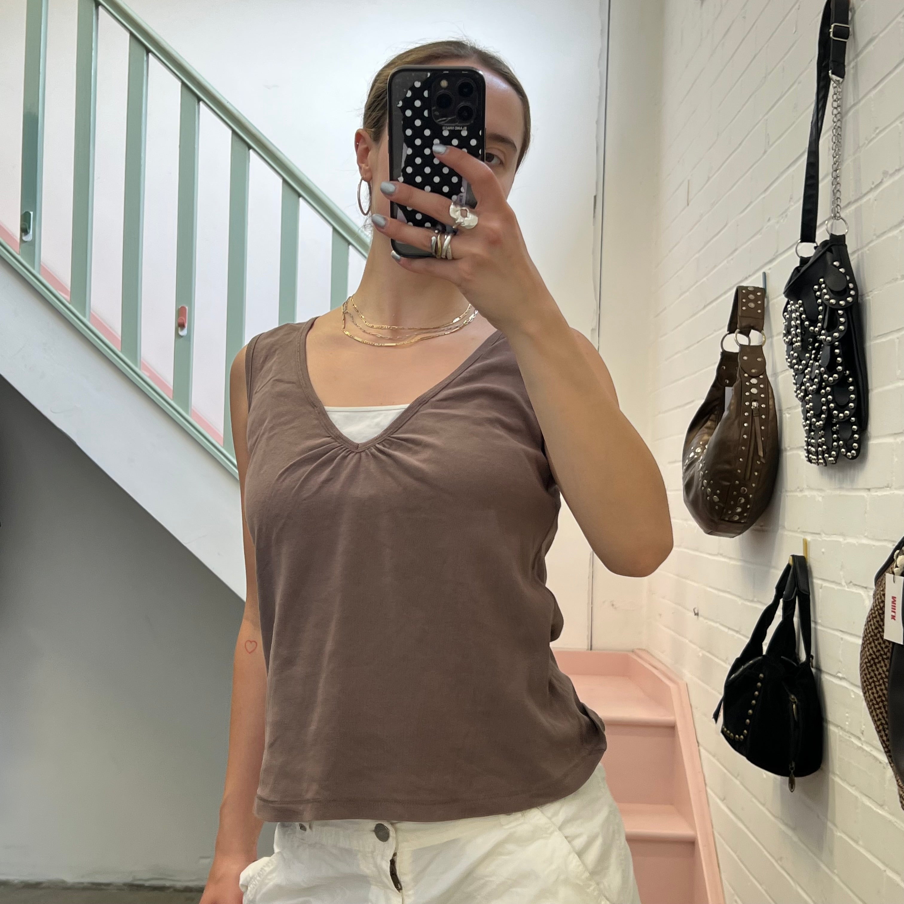 Brown layered vest top