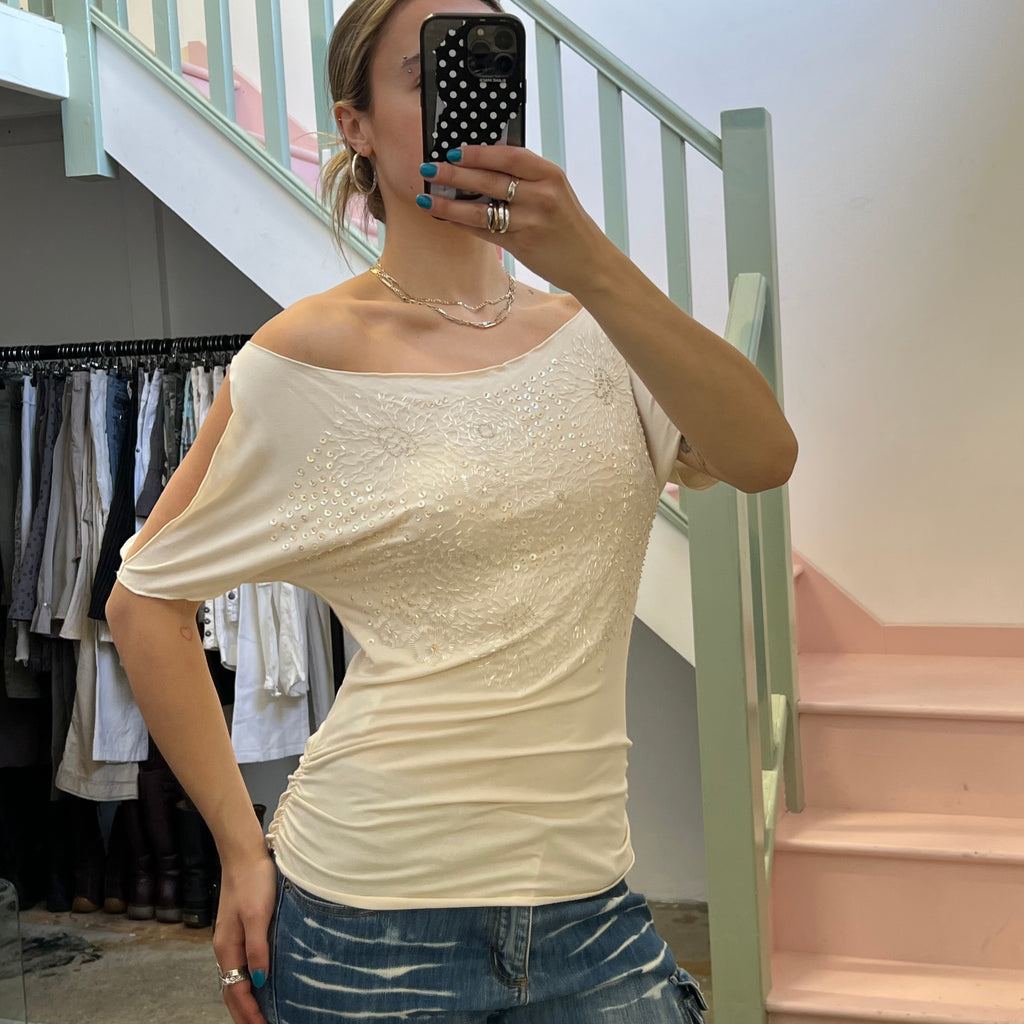 Oasis cream beaded slouchy top