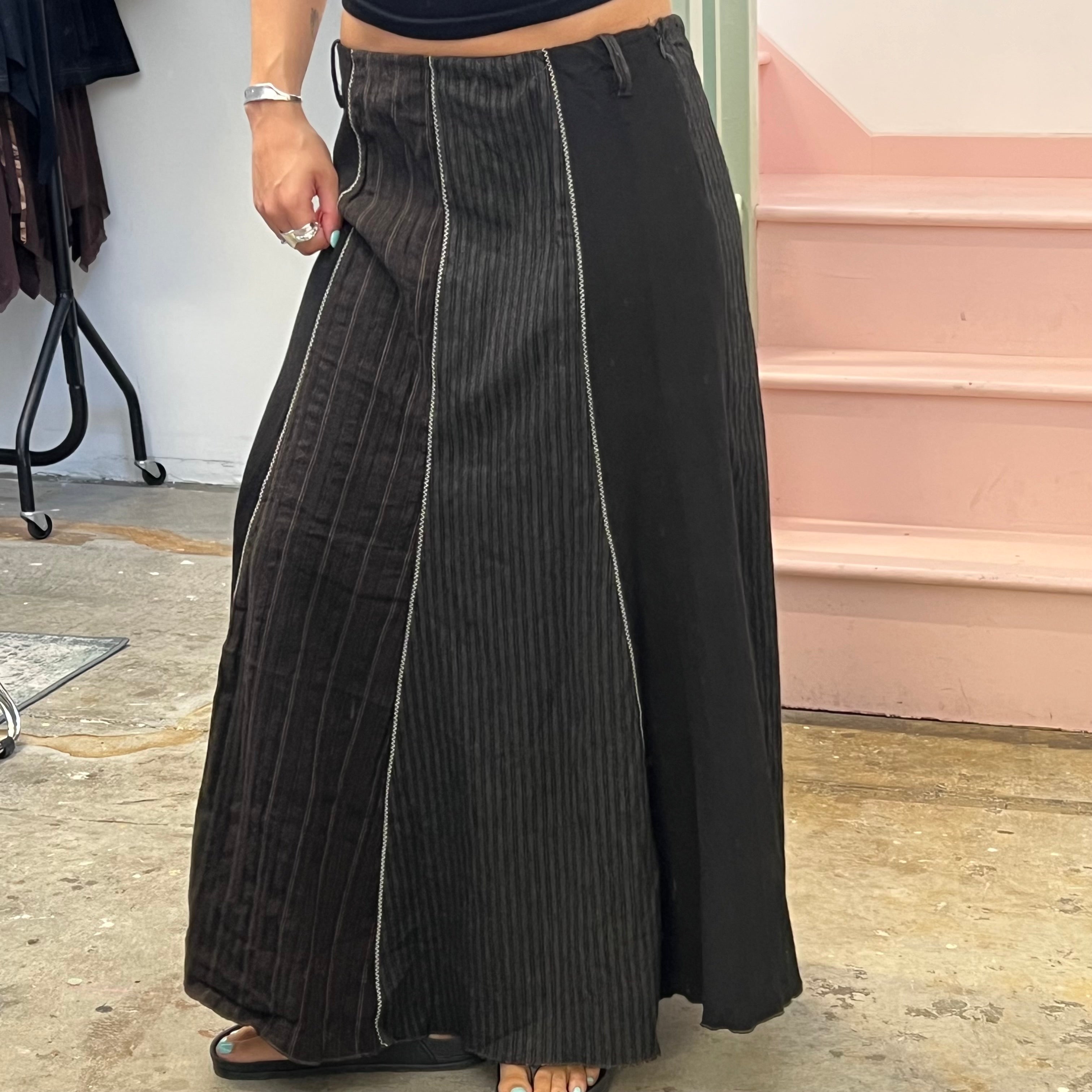 Black and grey patchwork utility maxi skirt