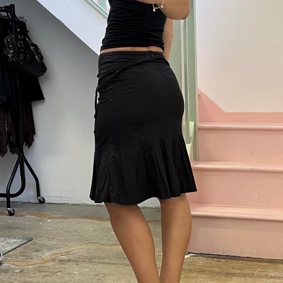 Black pleated tailored midi skirt