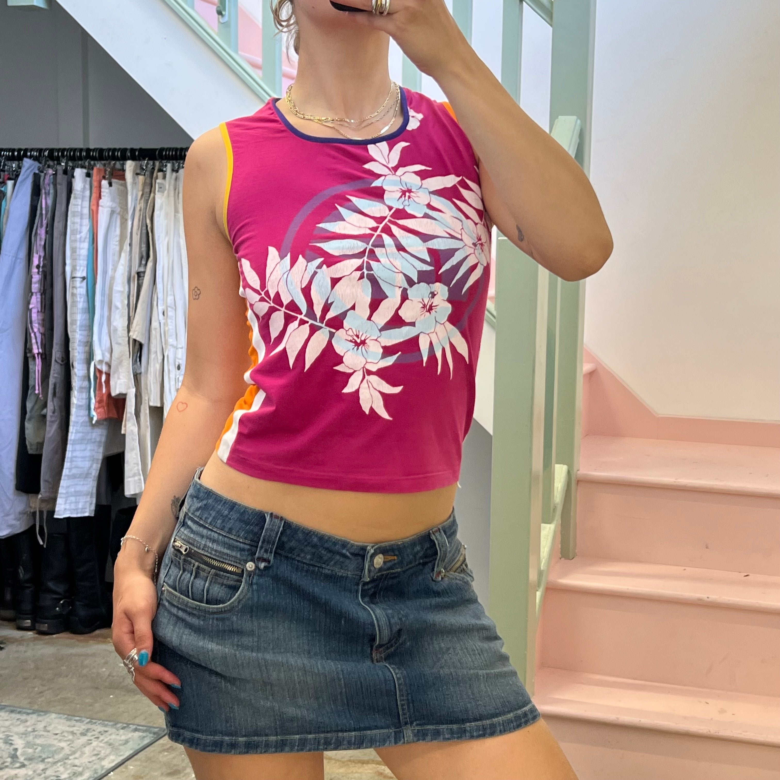 Pink and orange graphic print vest