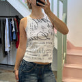 White and grey printed vest