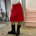 Red sporty tie waist midi skirt