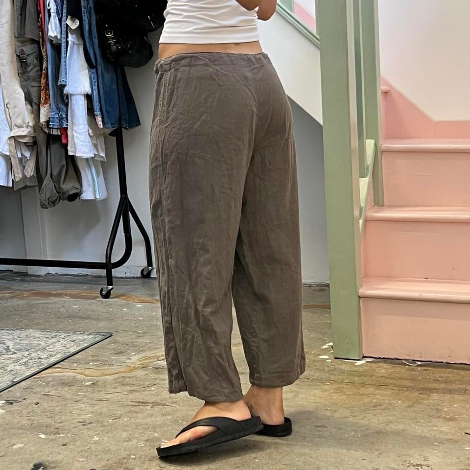 Brown wide leg linen trousers