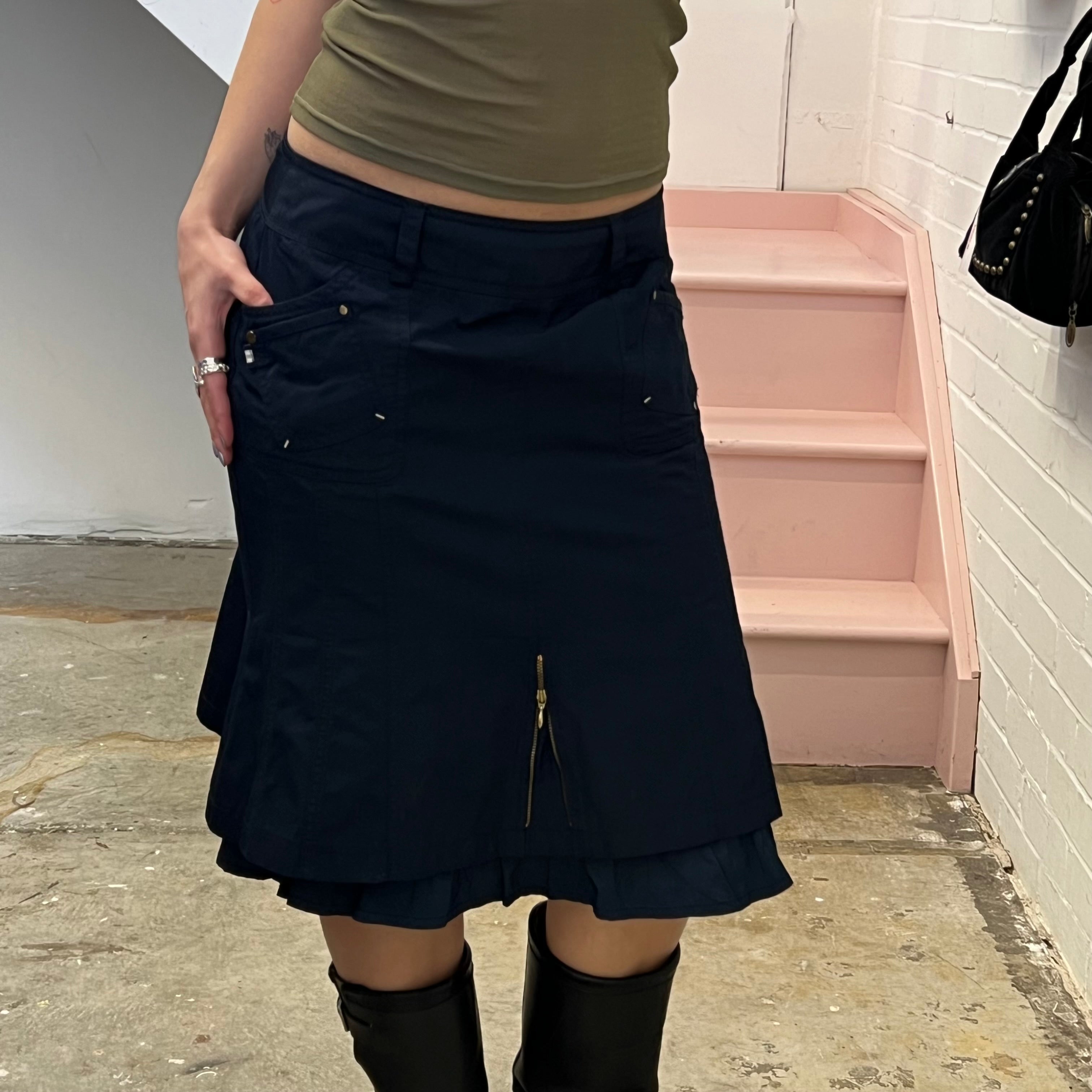 Biba navy layered utility style midi skirt