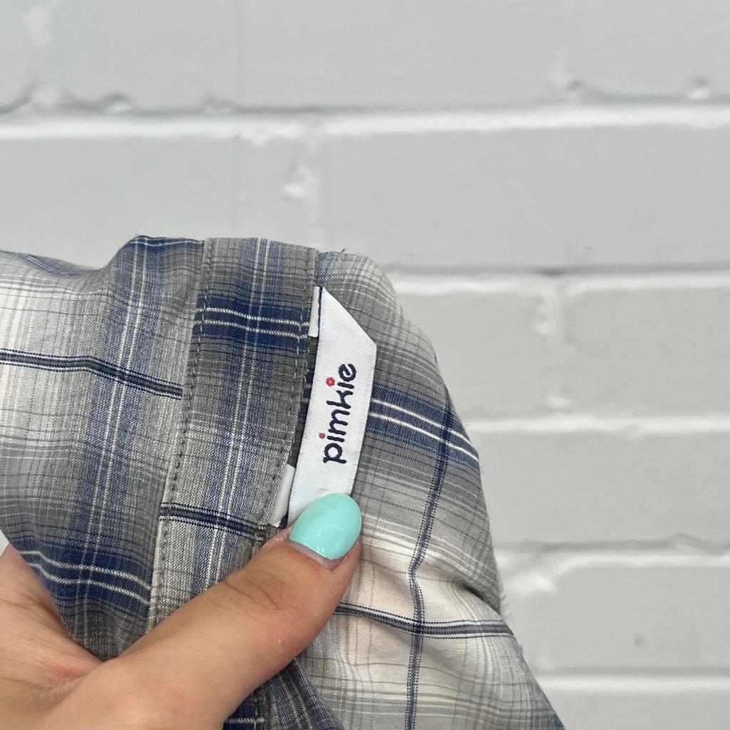 Pimkie grey and blue checkered fitted shirt
