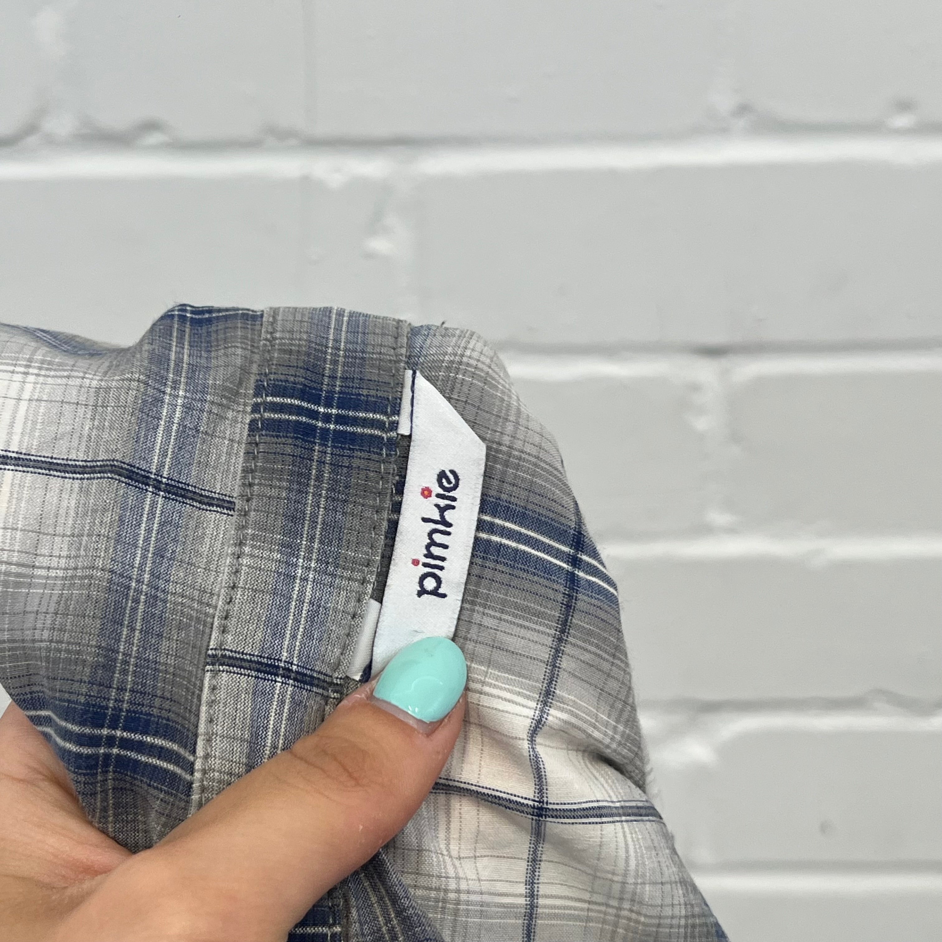Pimkie grey and blue checkered fitted shirt