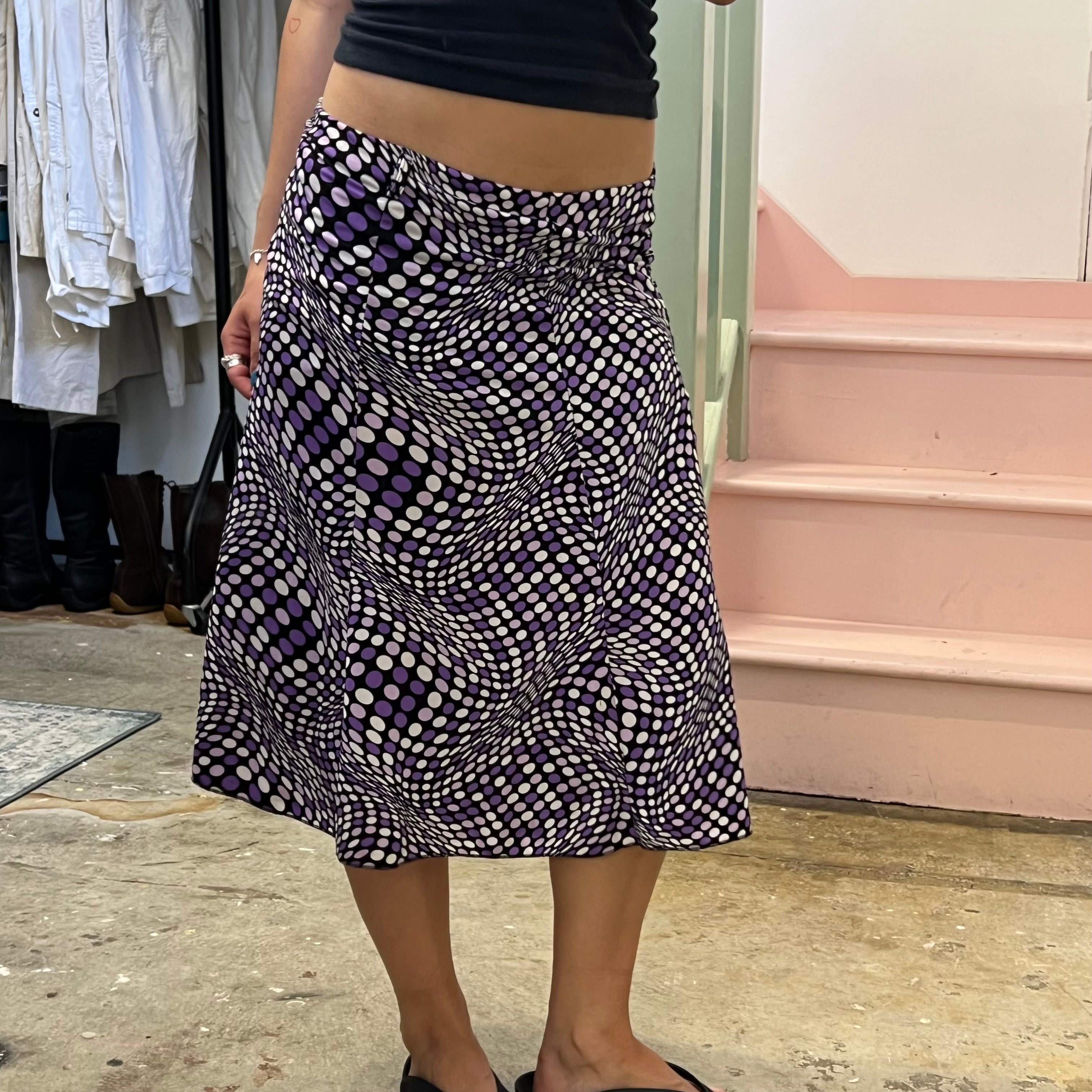 Purple polka dot floaty midi skirt