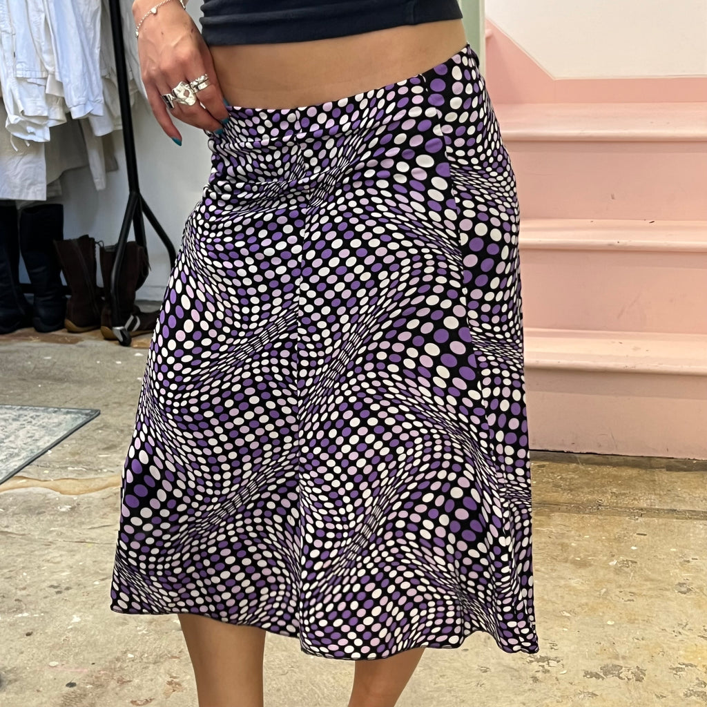 Purple polka dot floaty midi skirt