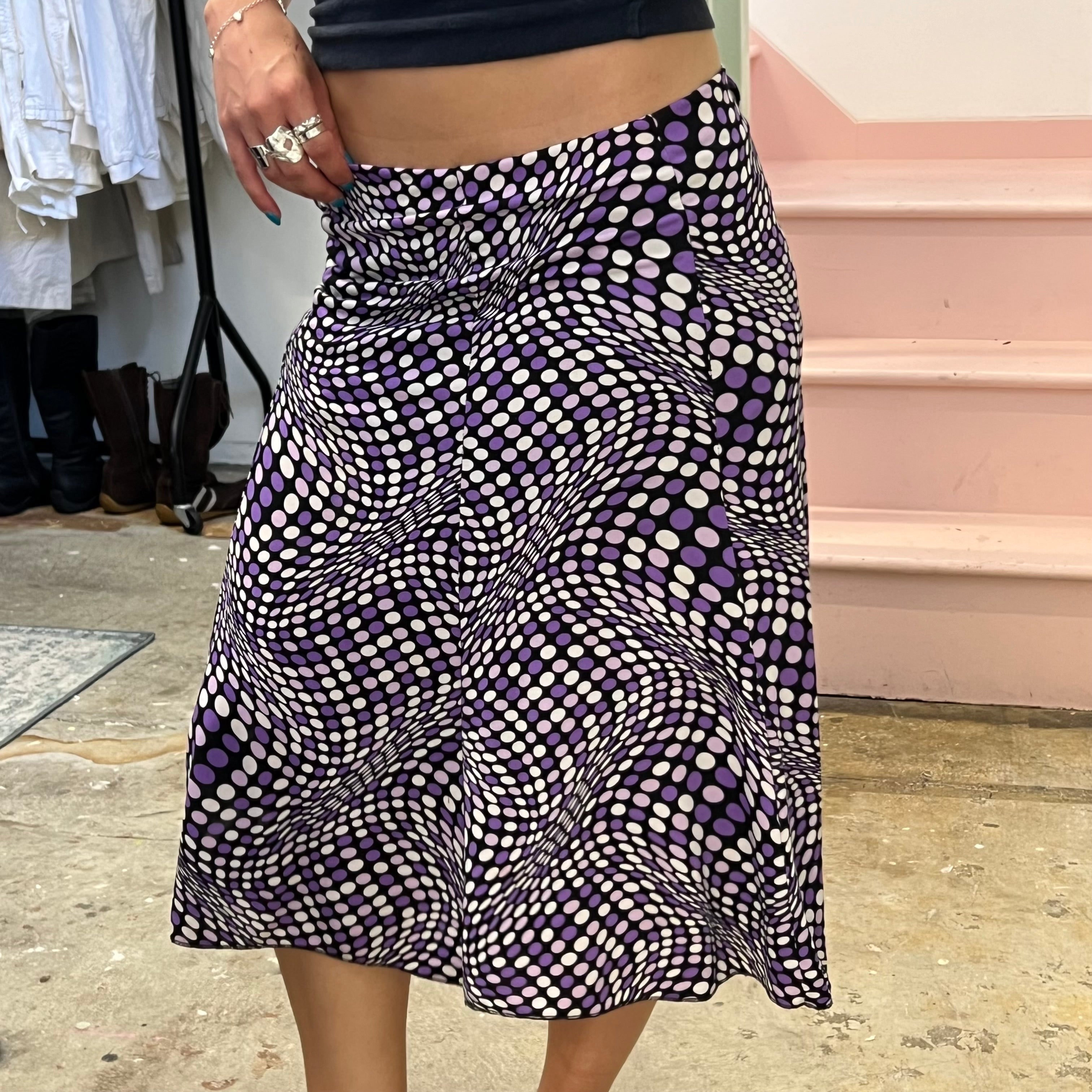 Purple polka dot floaty midi skirt