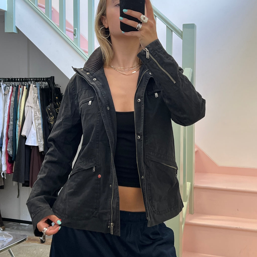 Esprit black zip up utility style jacket