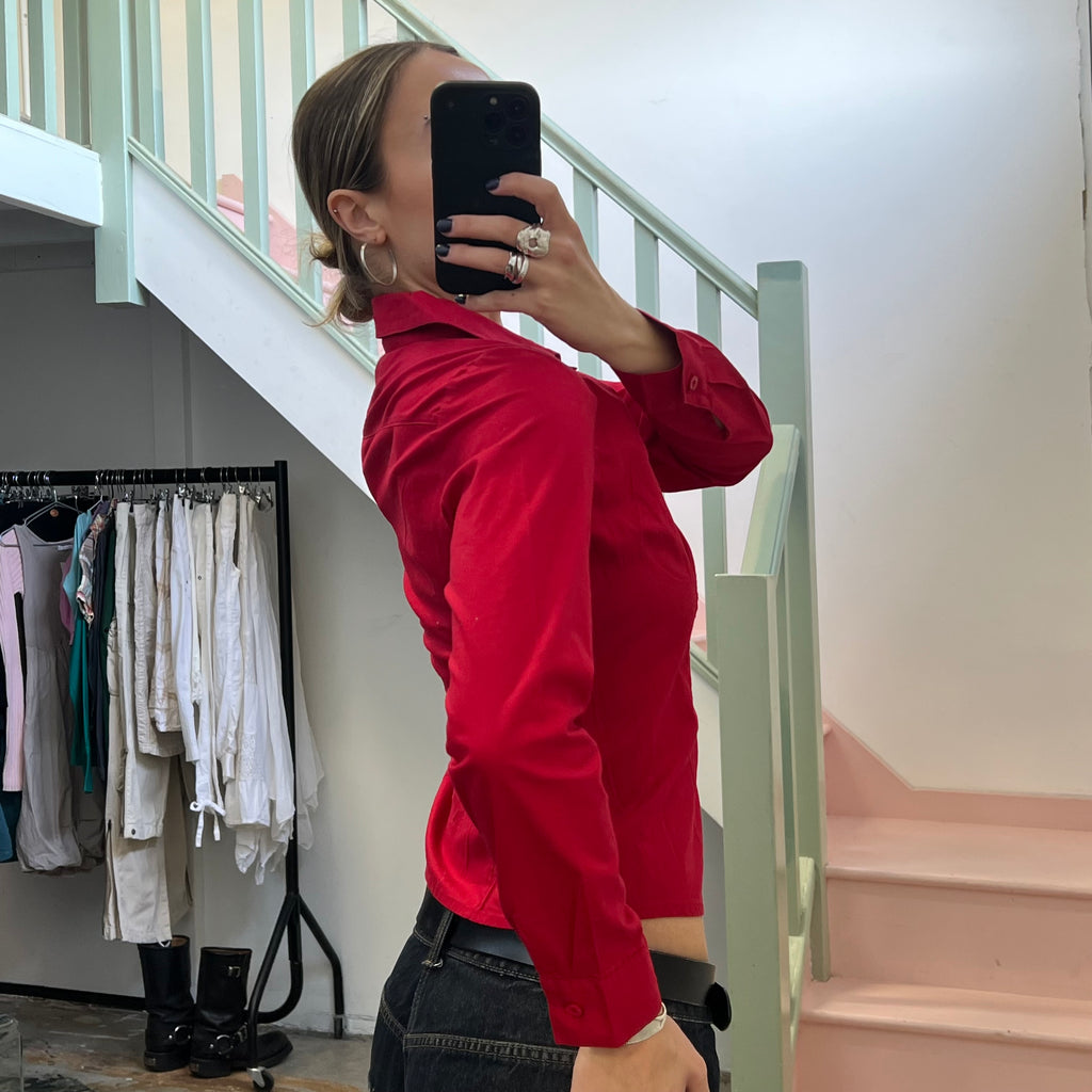 Red fitted long sleeve shirt