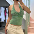 Green and grey striped halter-neck vest