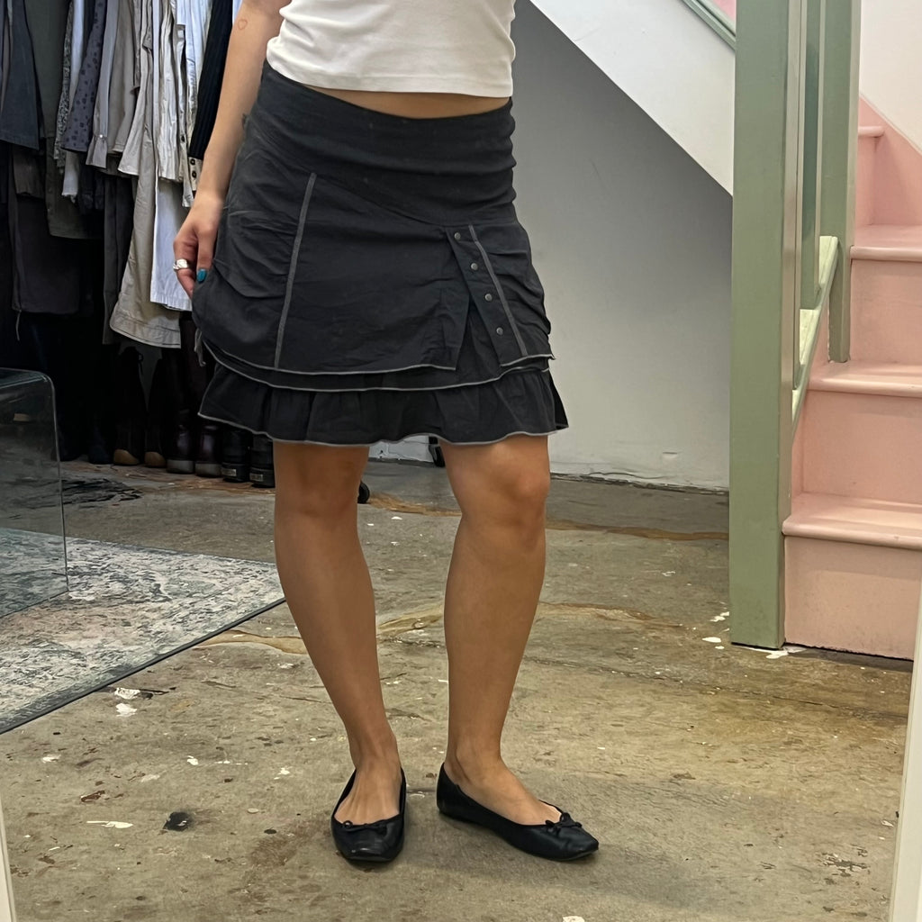 Grey utility layered cargo mini skirt