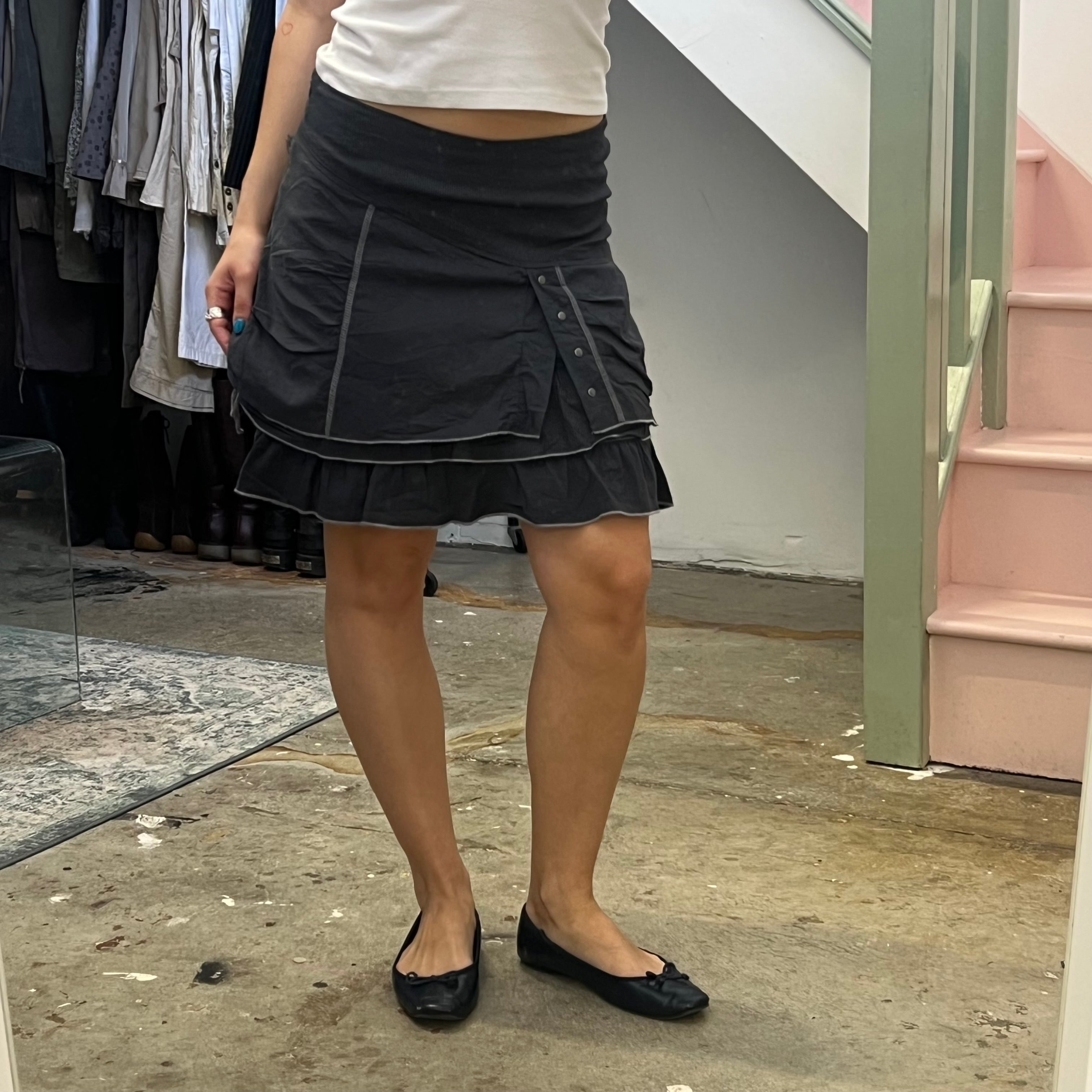 Grey utility layered cargo mini skirt