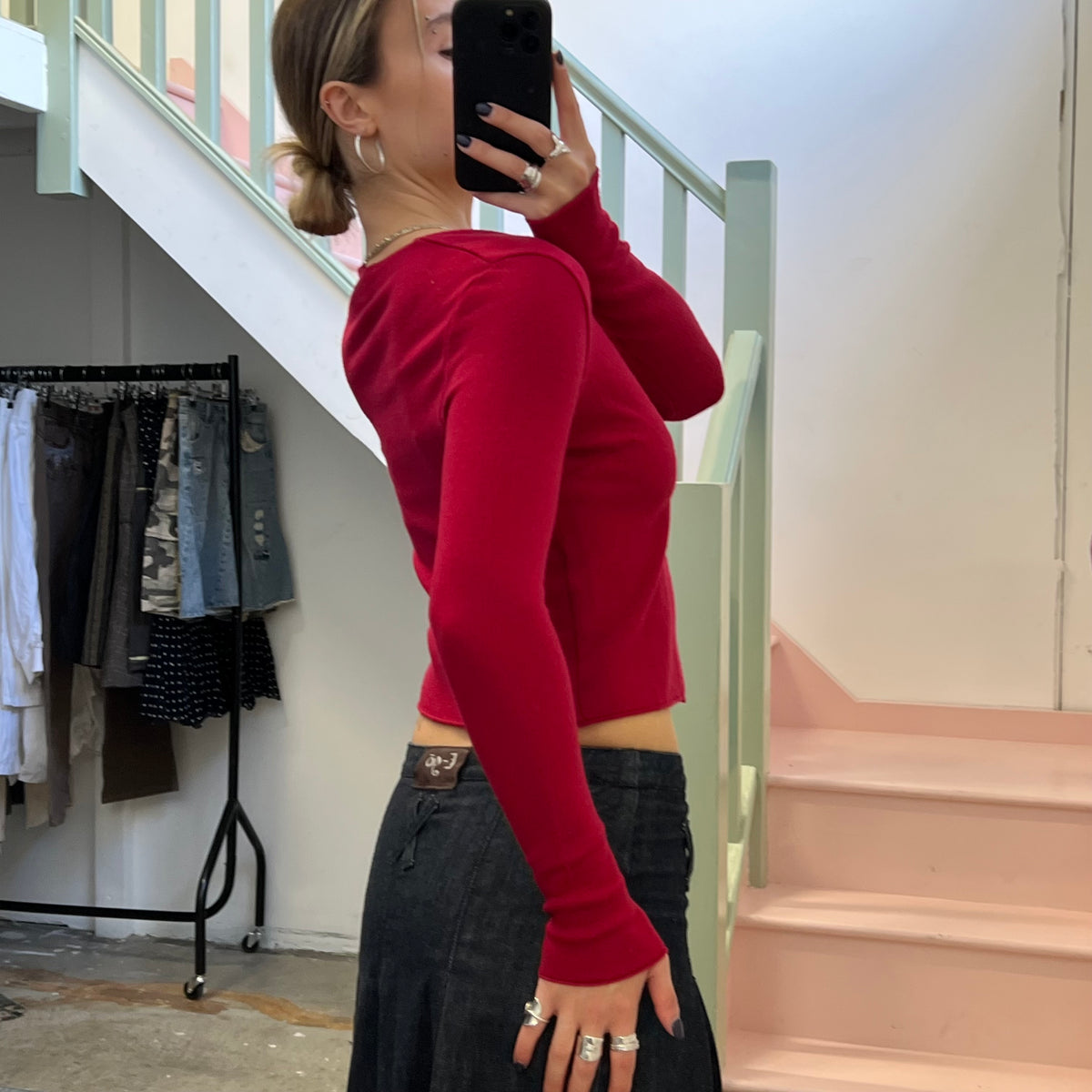 Red hook and eye cardigan