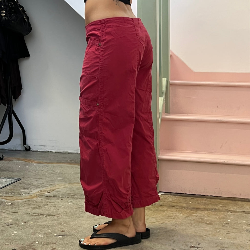 Red wide leg cargo capris