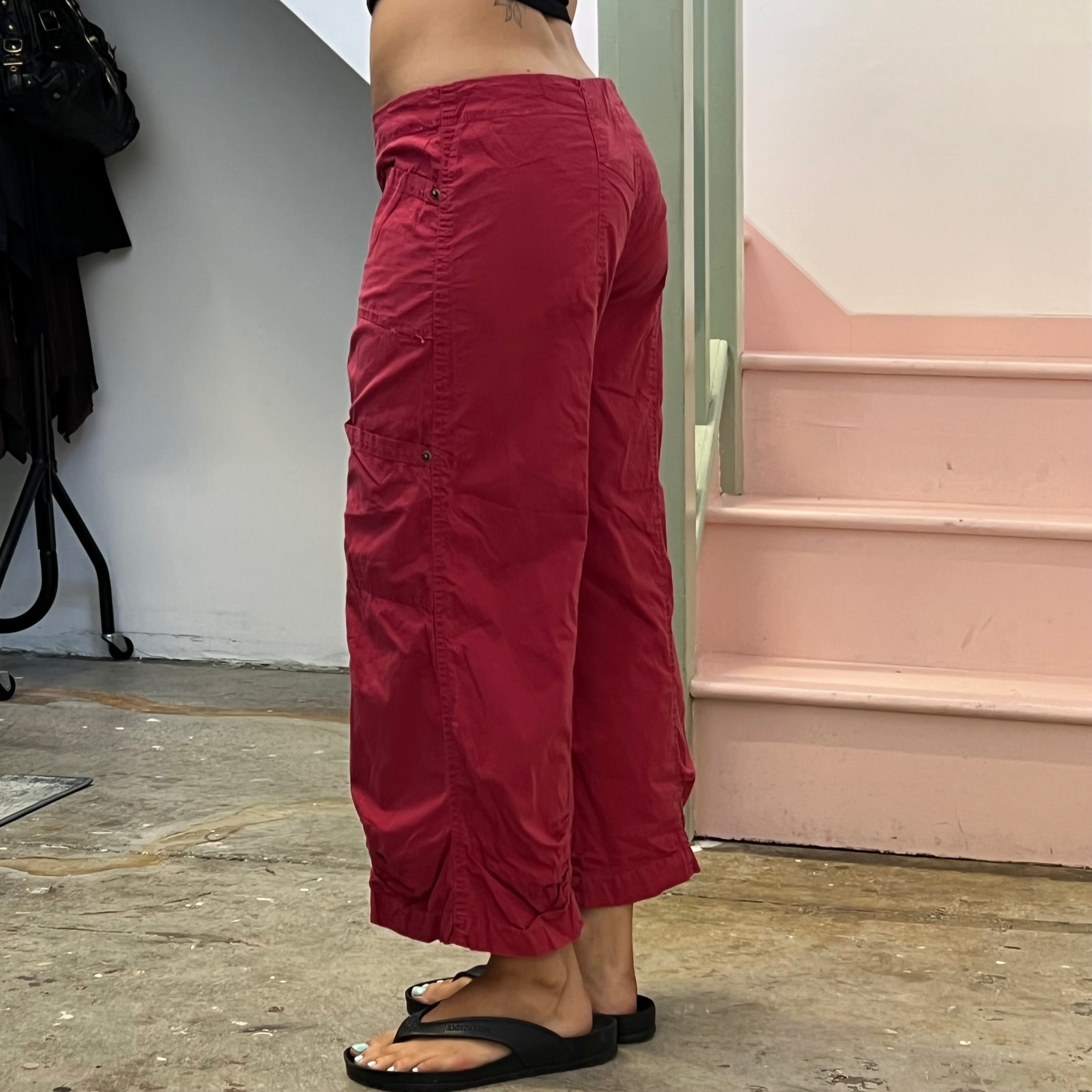 Red wide leg cargo capris