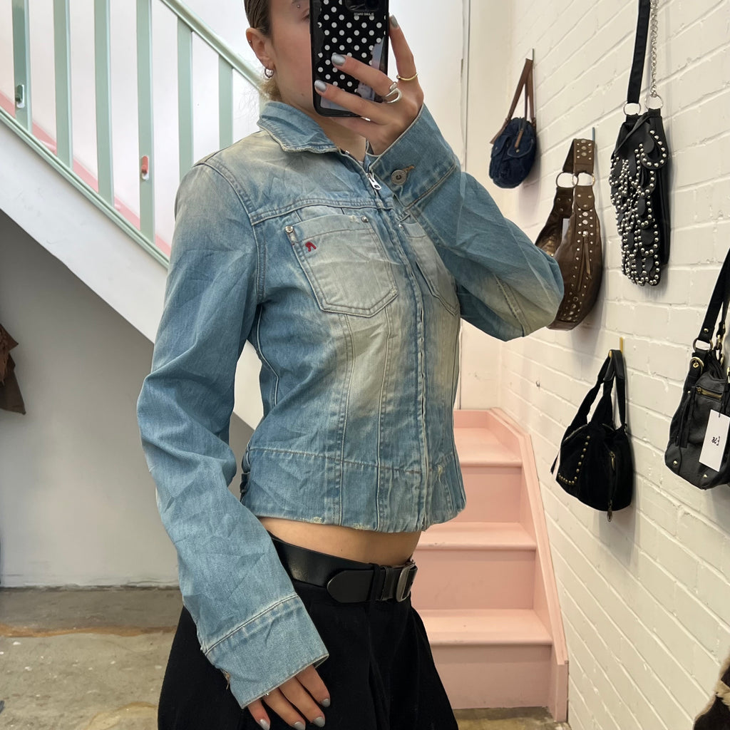 Replay light blue zip up denim jacket