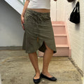 Khaki asymmetrical midi skirt with tie waist
