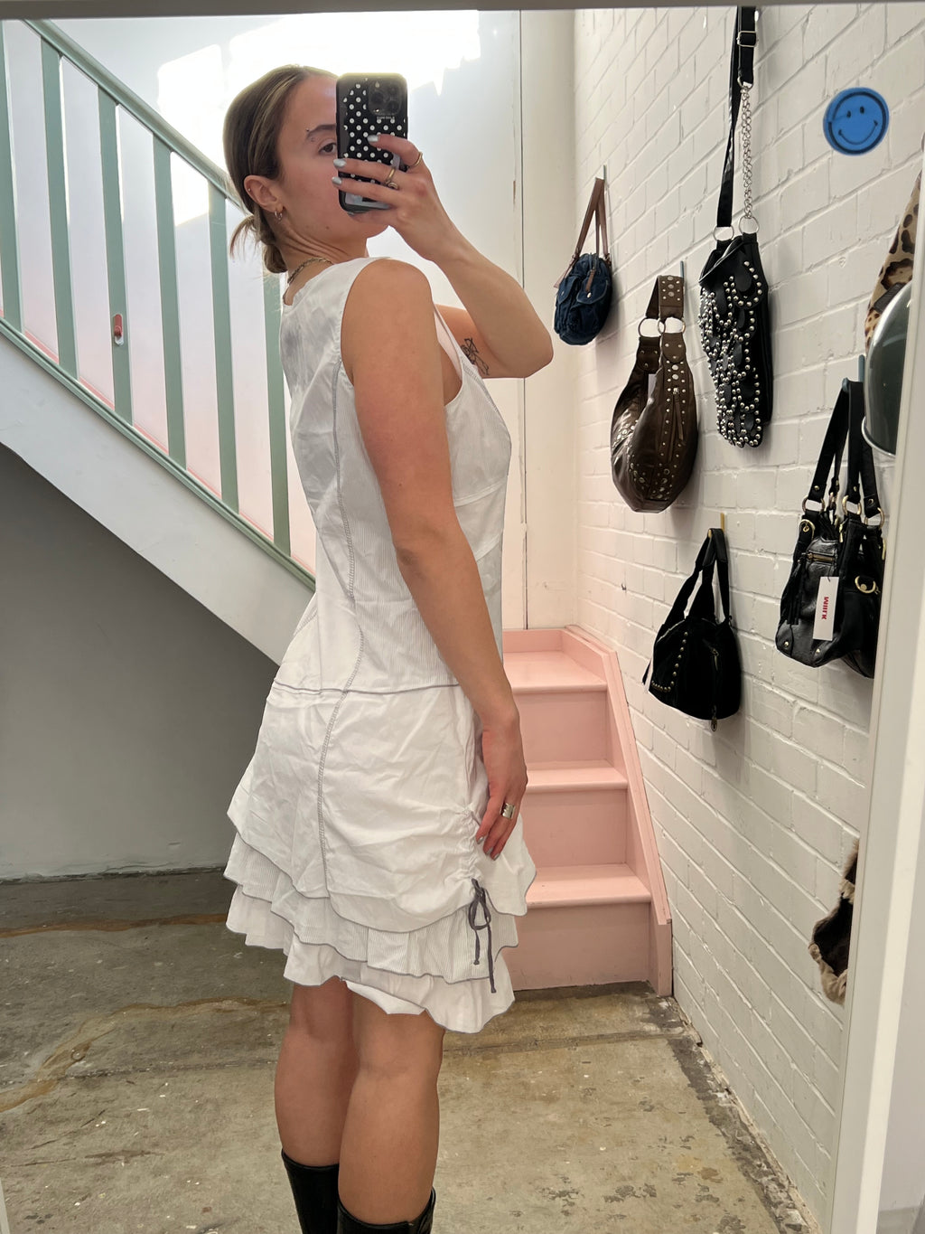 White layered utility style midi dress