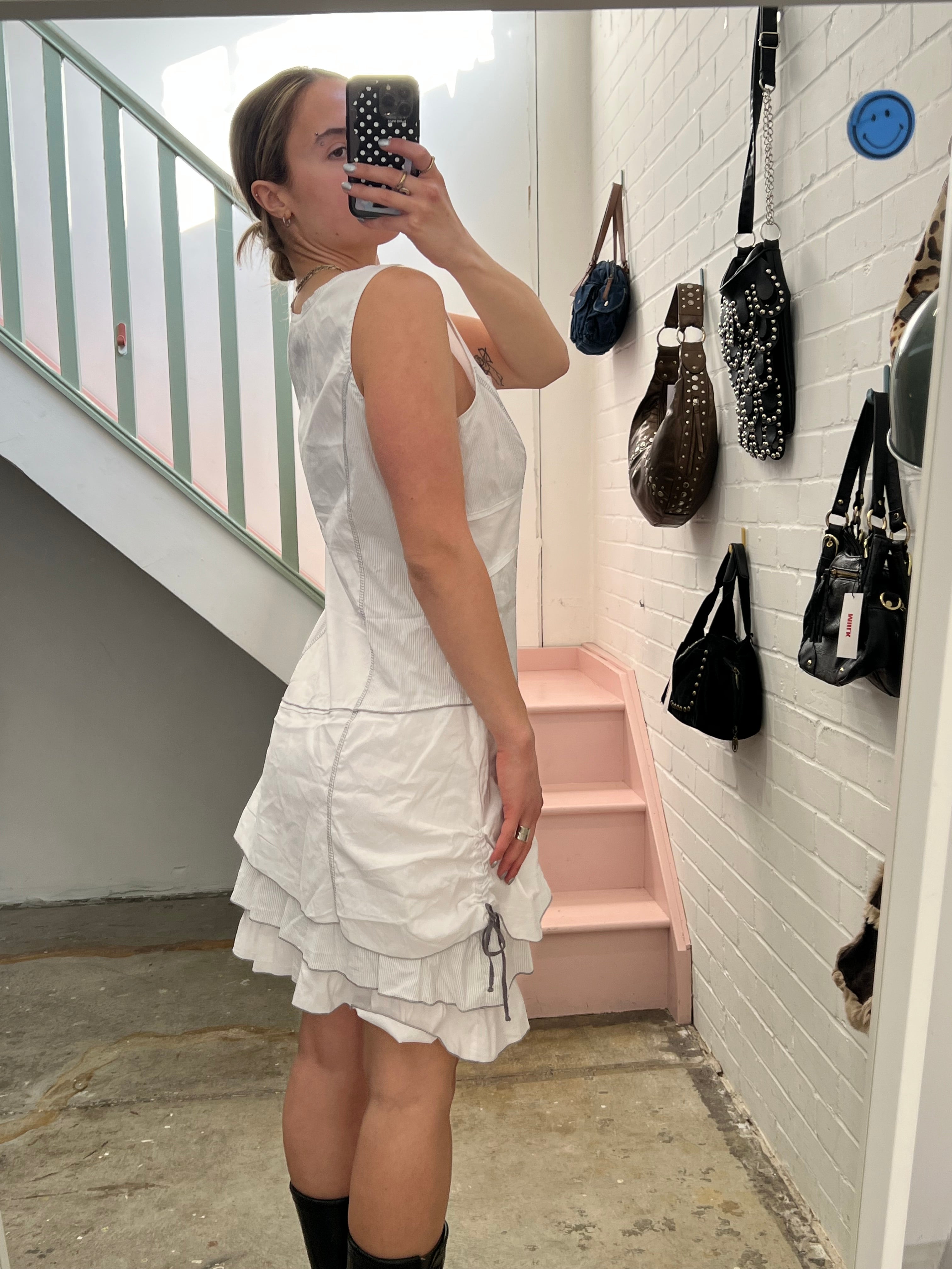 White layered utility style midi dress