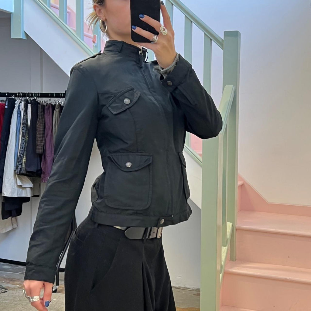 Sisley black fitted zip up biker jacket