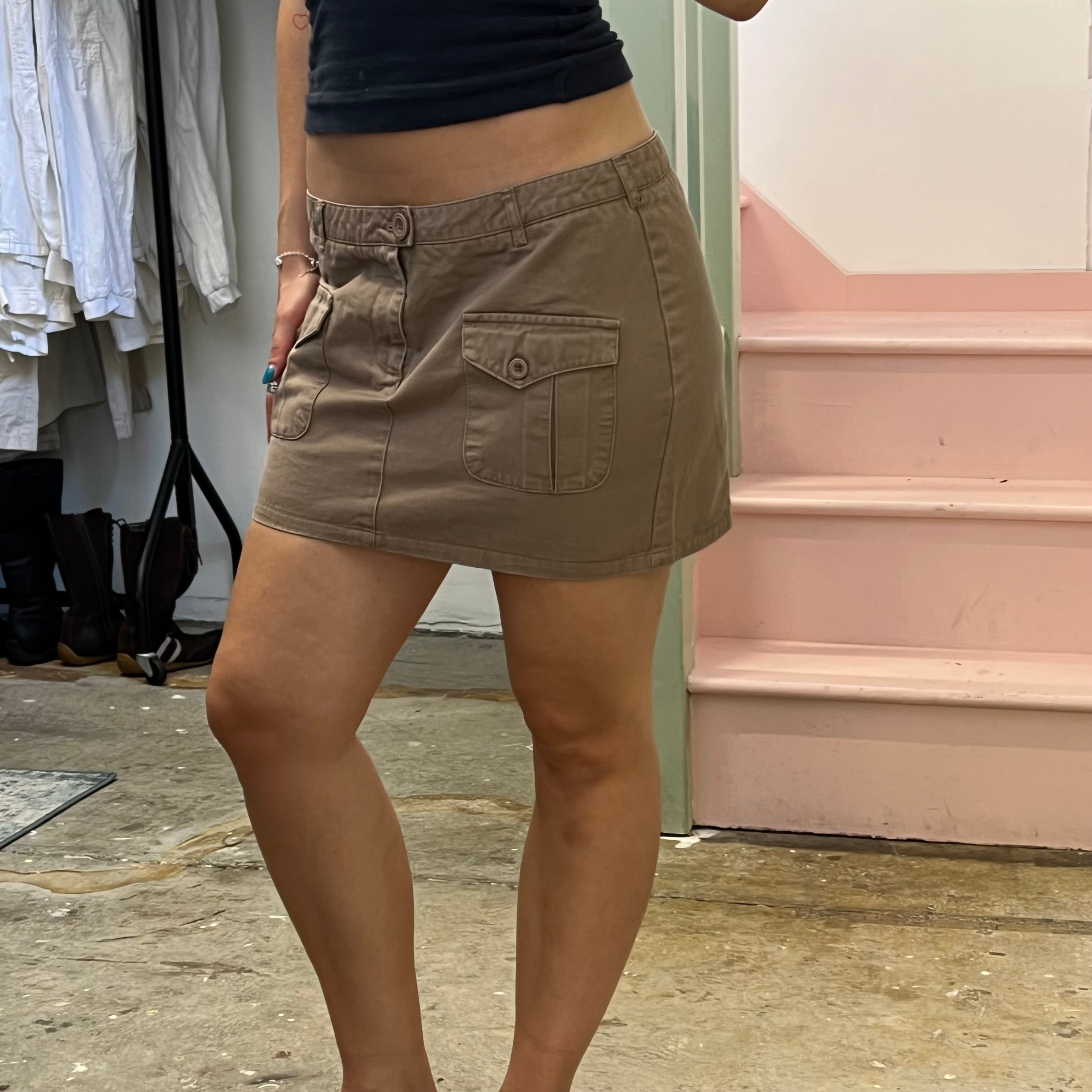 Brown cargo mini skirt