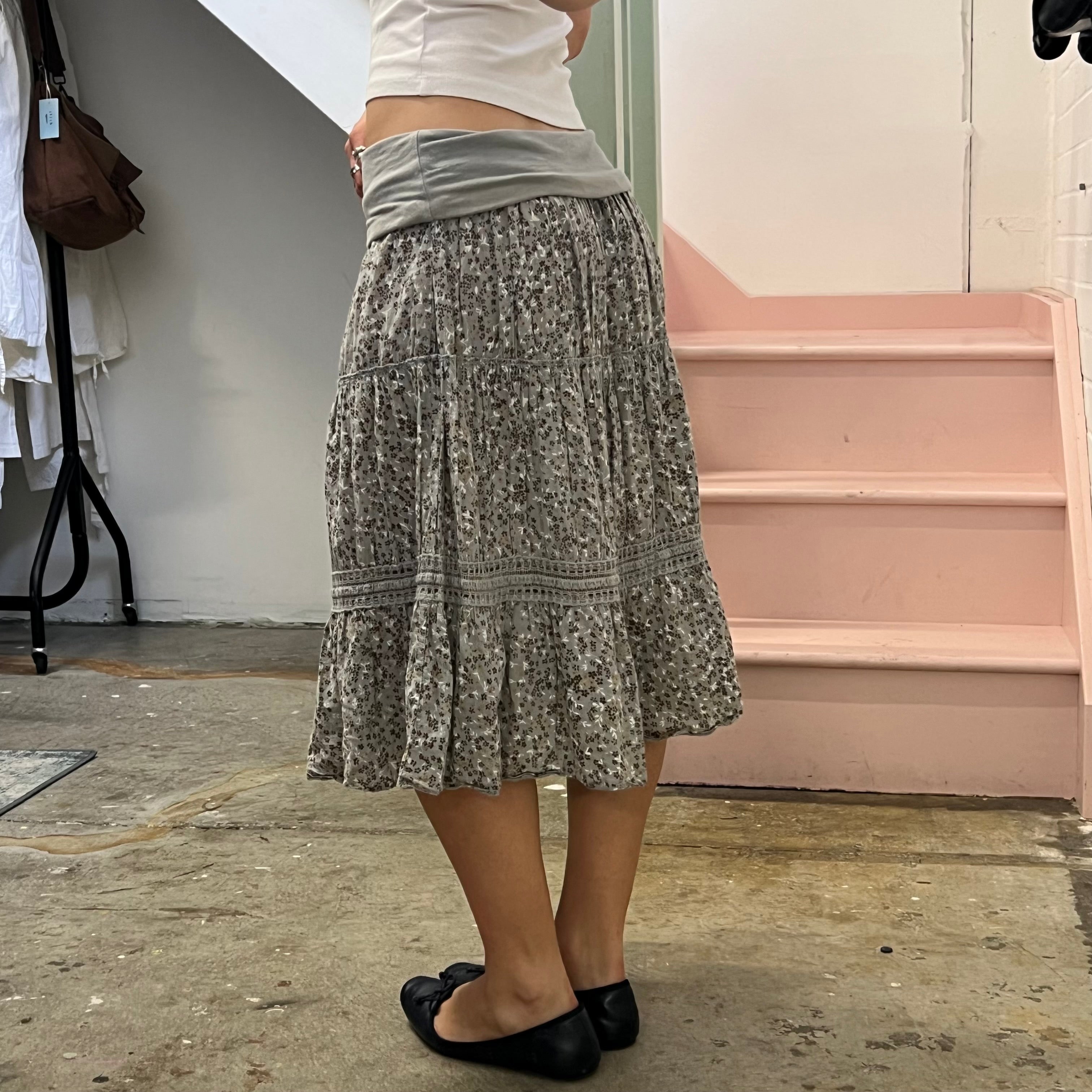 Grey ditsy floral maxi skirt