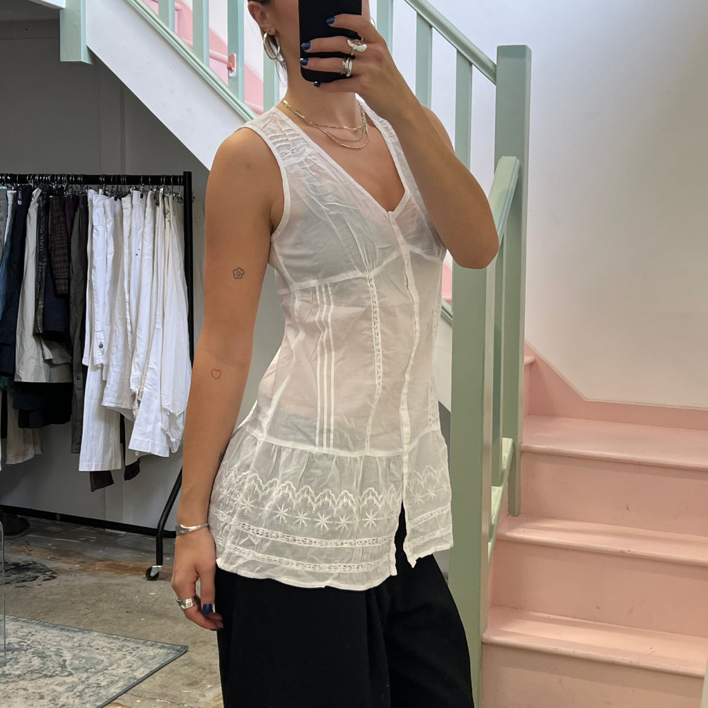 Promod white longline blouse