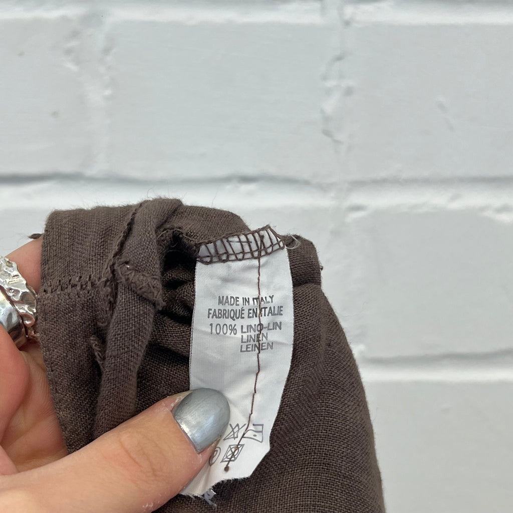 Brown linen ruffle maxi skirt