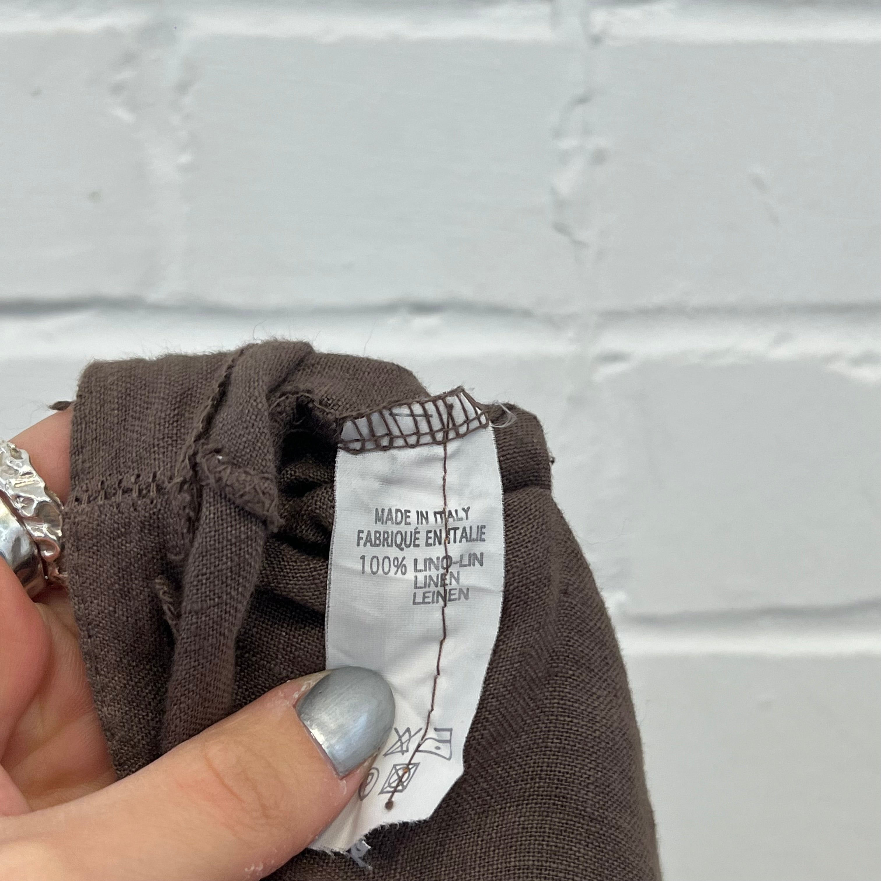 Brown linen ruffle maxi skirt