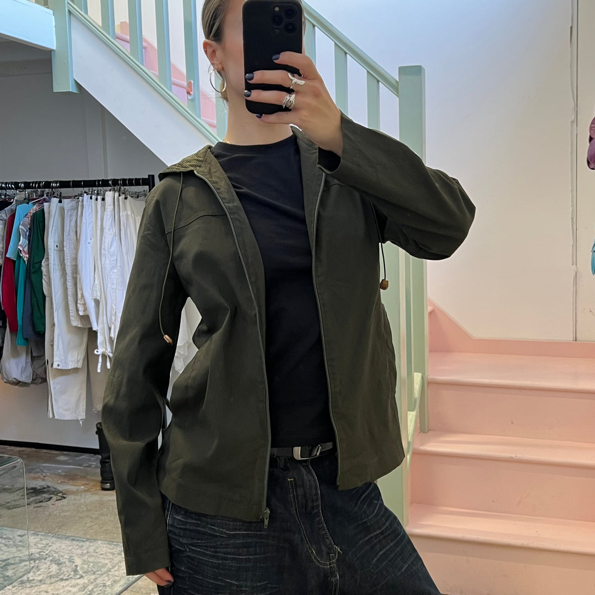 Khaki zip up lightweight jacket