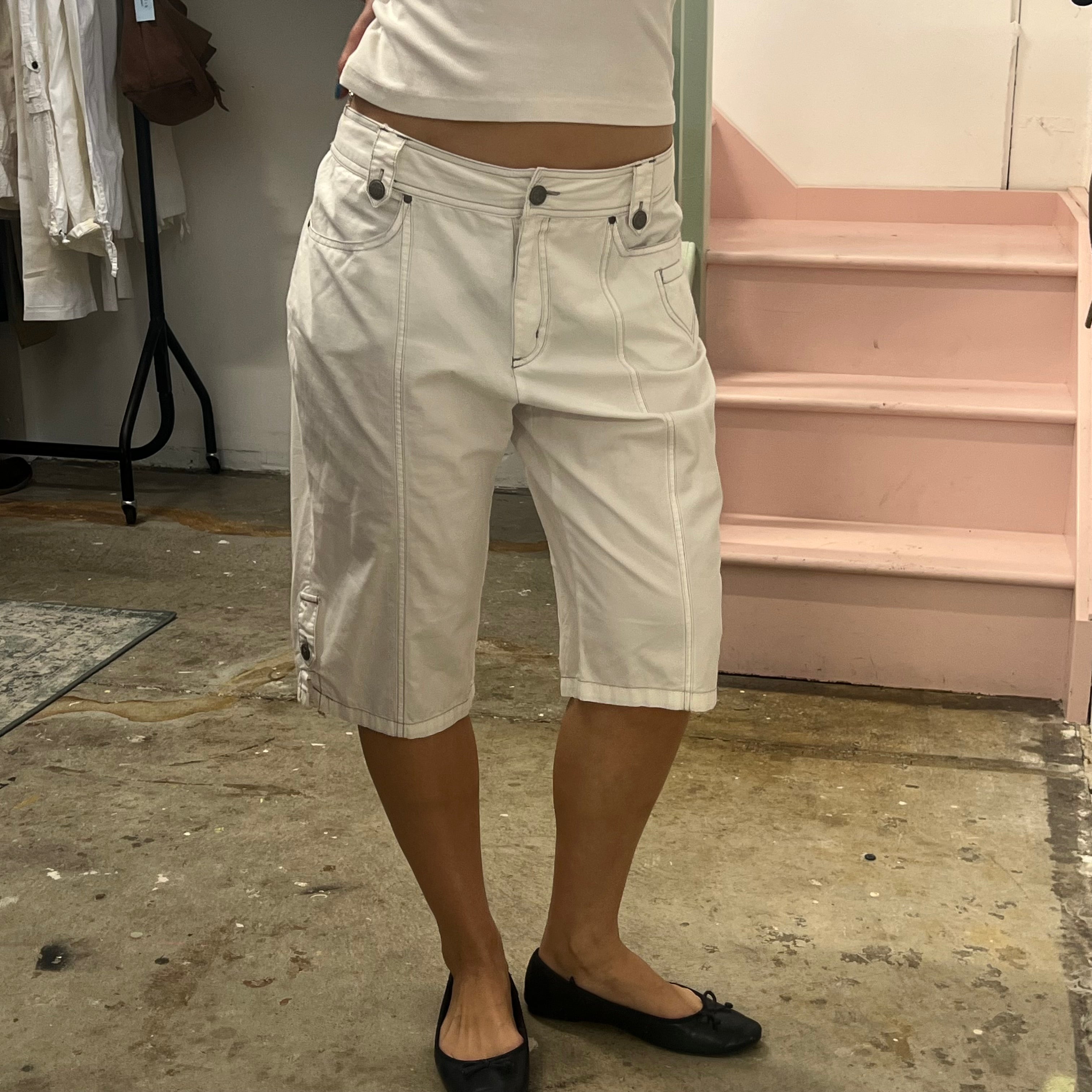 White baggy cargo shorts